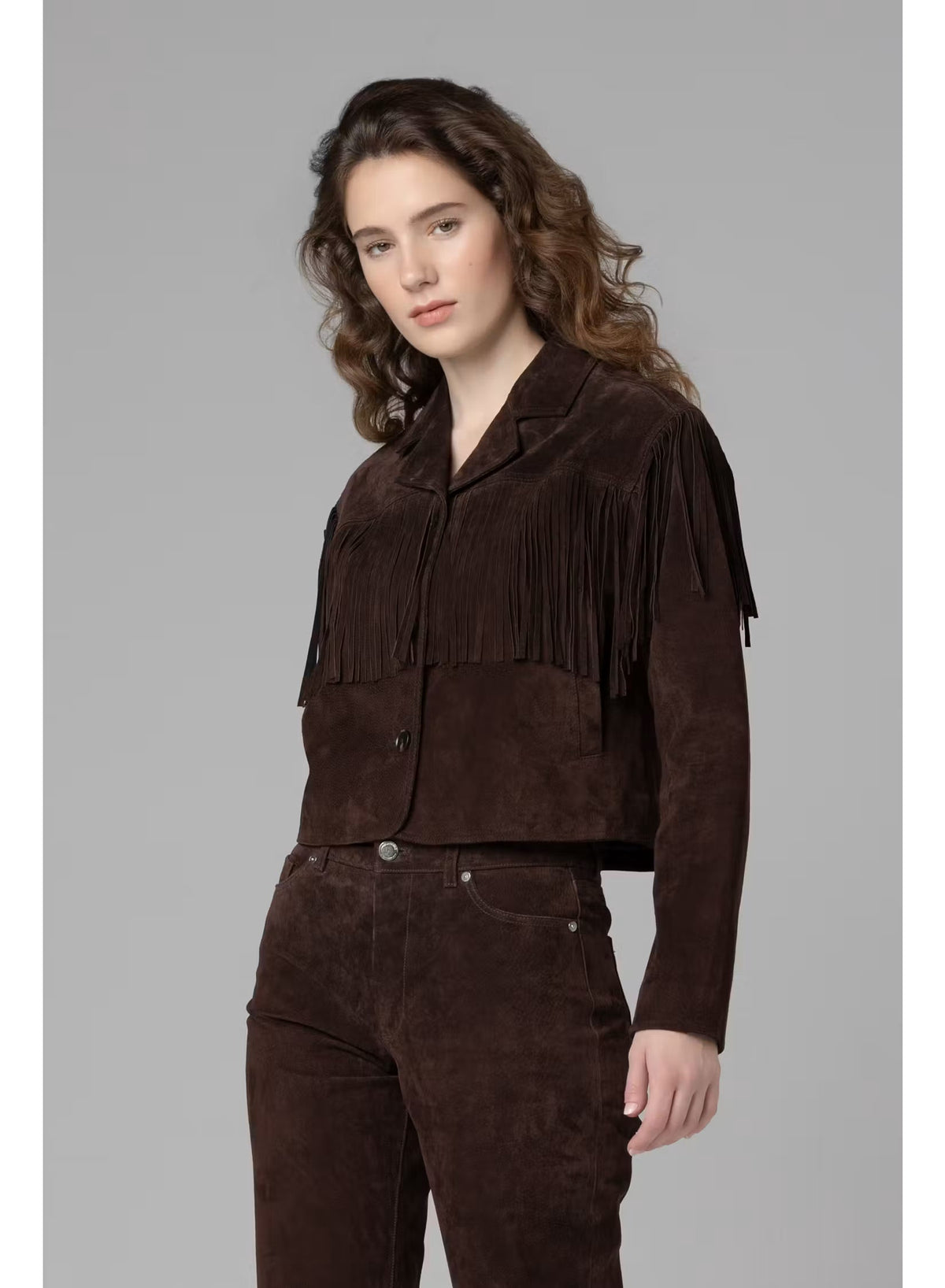 Real Suede Fringe Blazer in Iced Chocolate — view 1