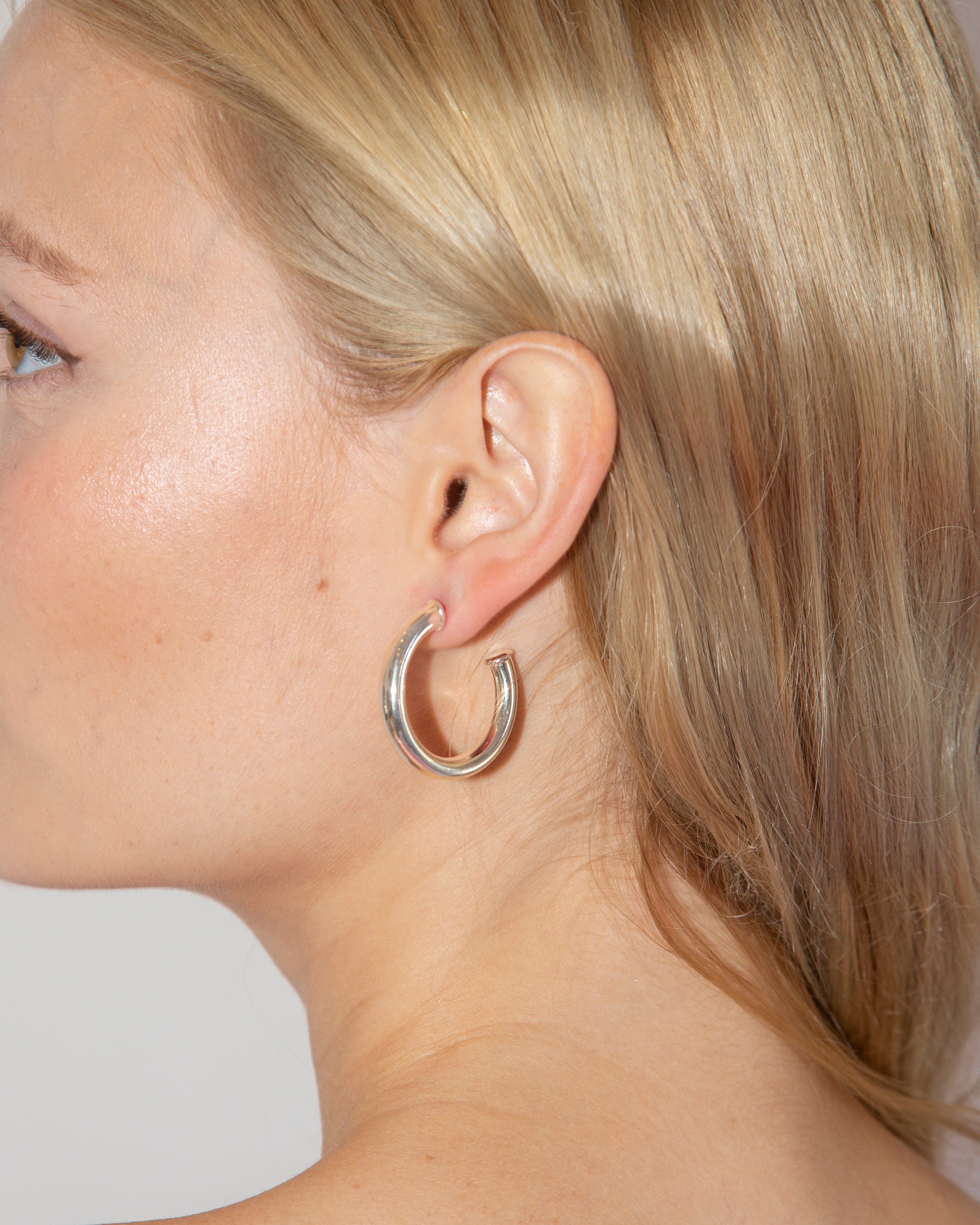 Thin Medium Silver Hoops