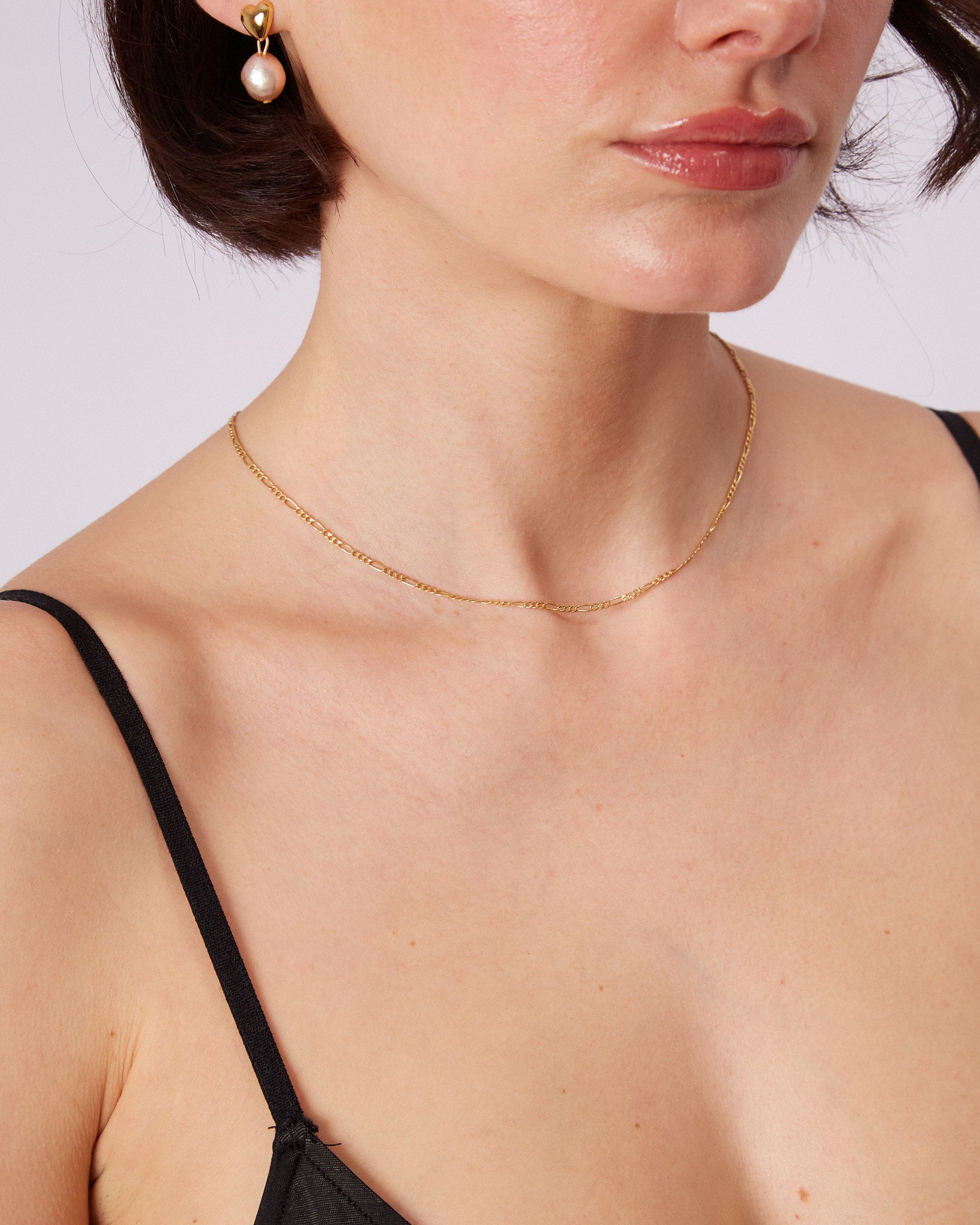 14k Gold Figaro Chain Necklace — front view