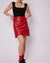 Red Leather Mini Skirt with Mini Slit