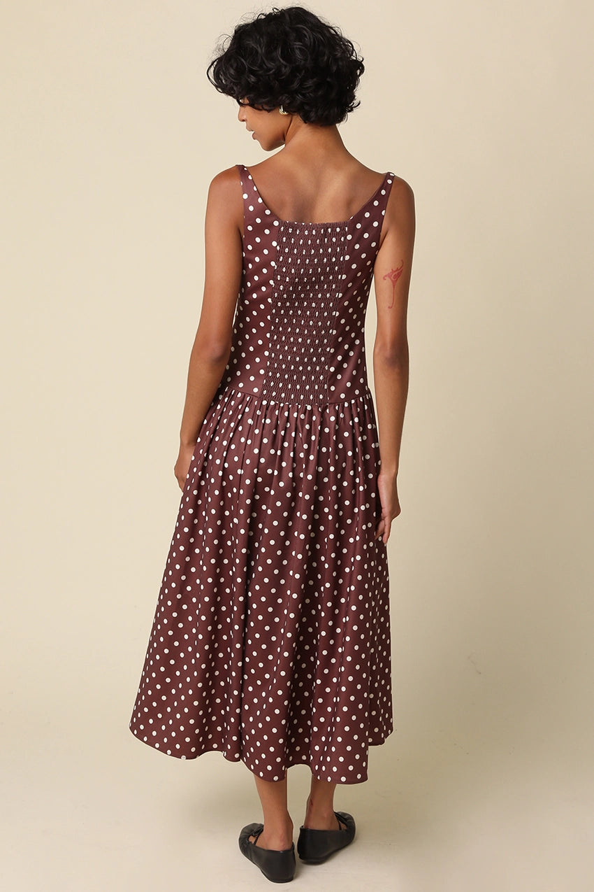 Katy Polka Dot Midi Dress in Brown — view 4