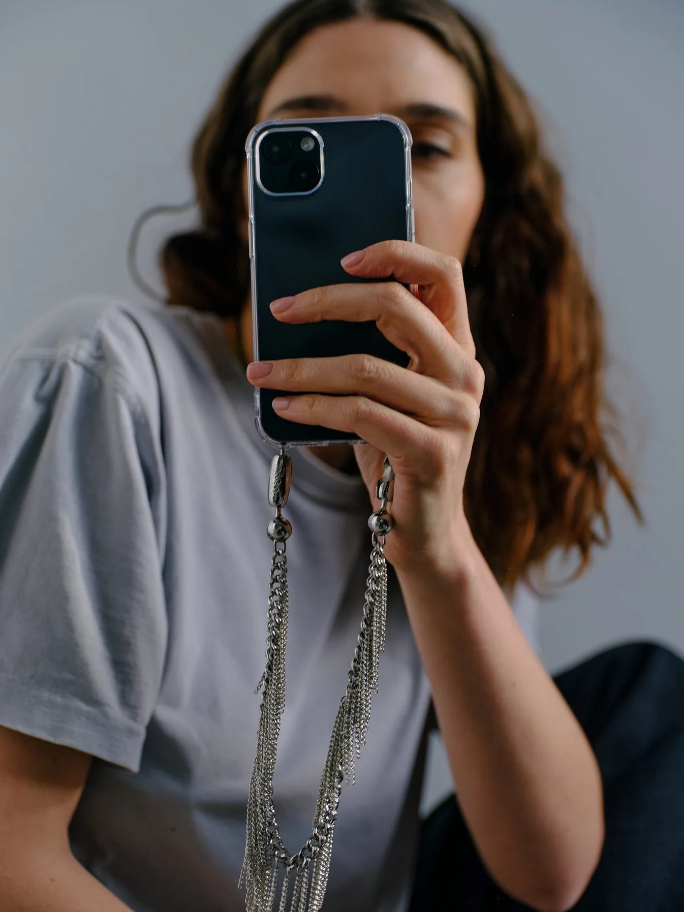 Fringe Chain Wristlet Phone Strap in Rhodium — view 4