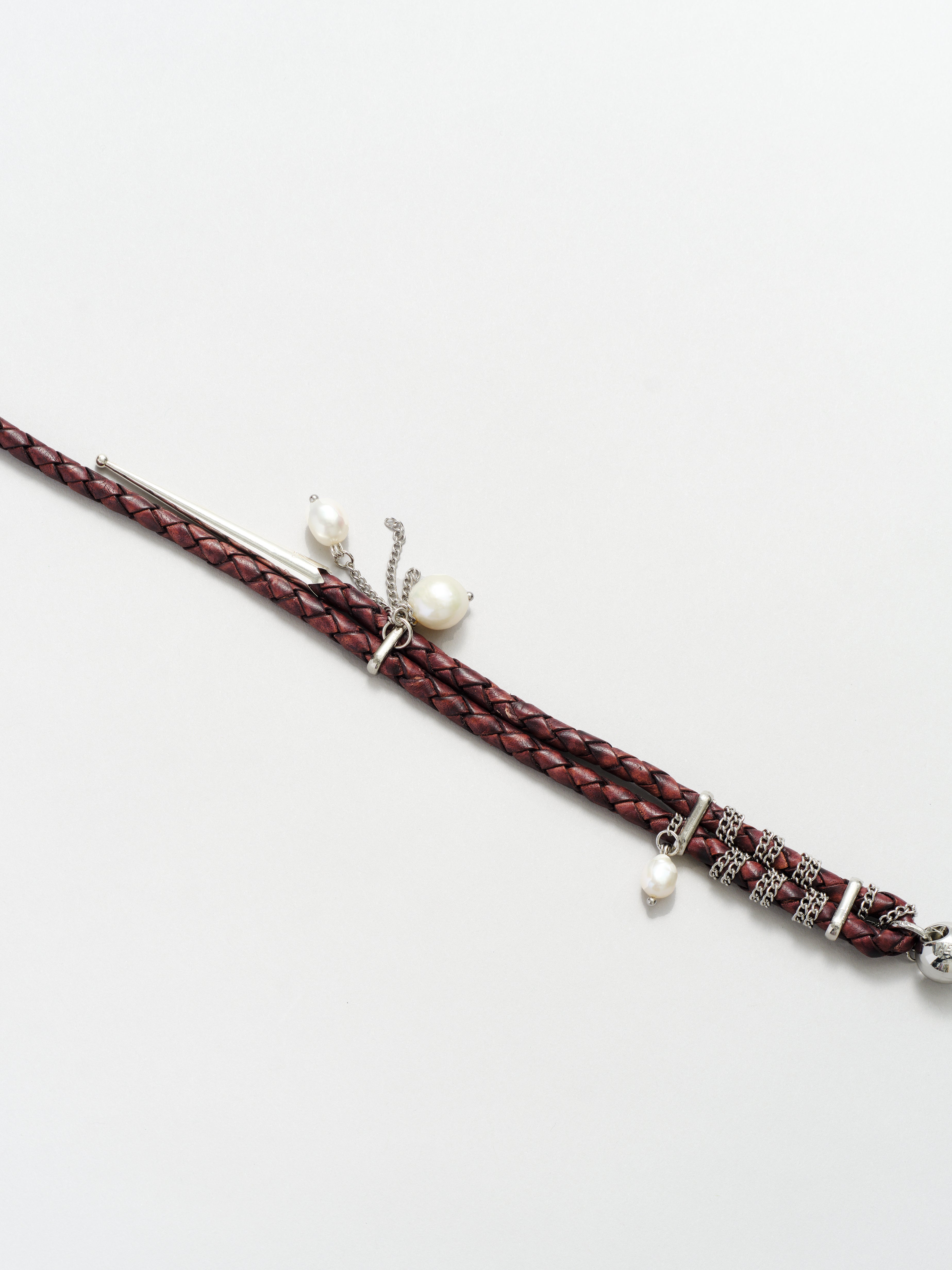 Leather Bolo and Pearl Shoulder Phone Strap in Antique Brown — view 4
