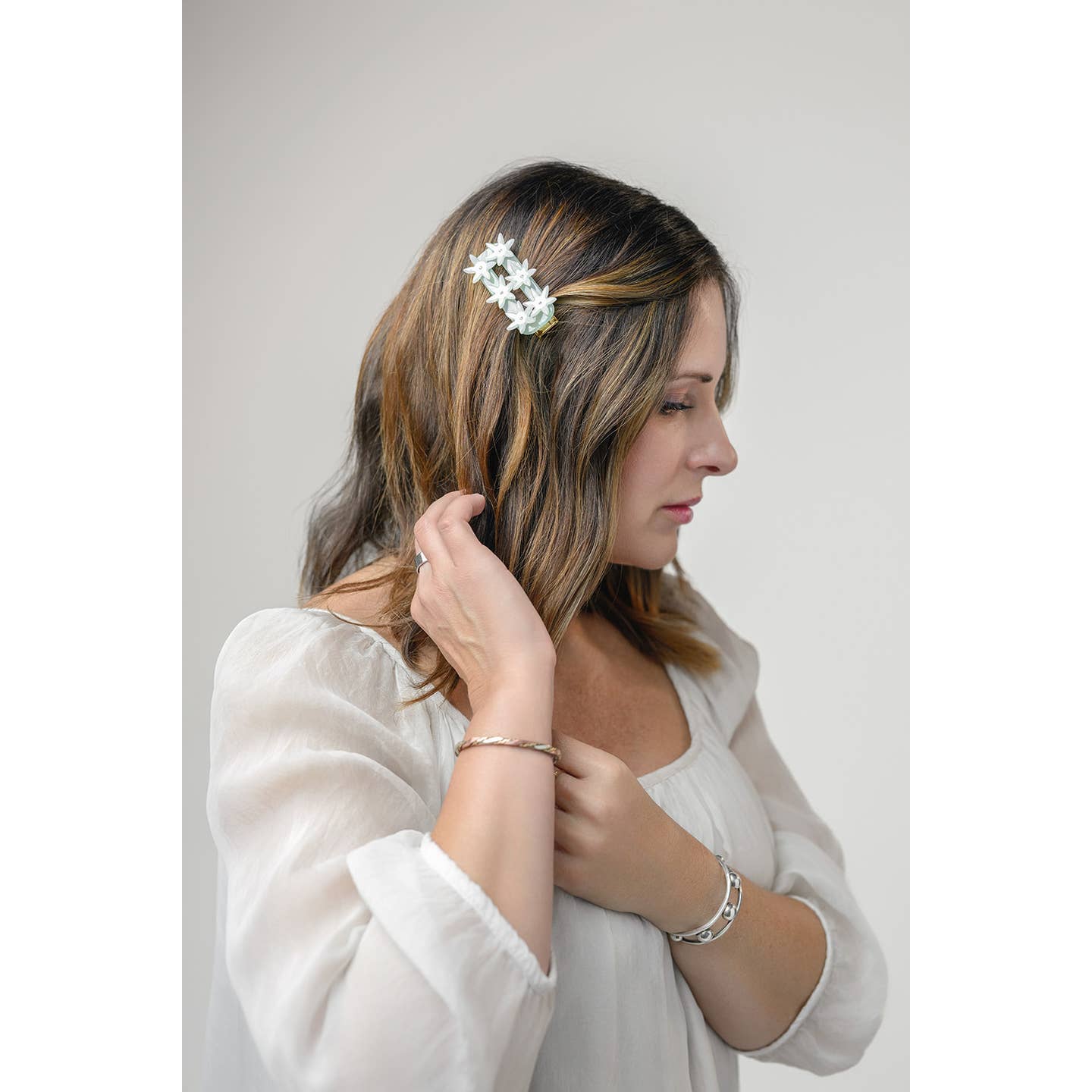 Undine Lotus Flower Alligator Hair Clip in Seafoam and White — view 3