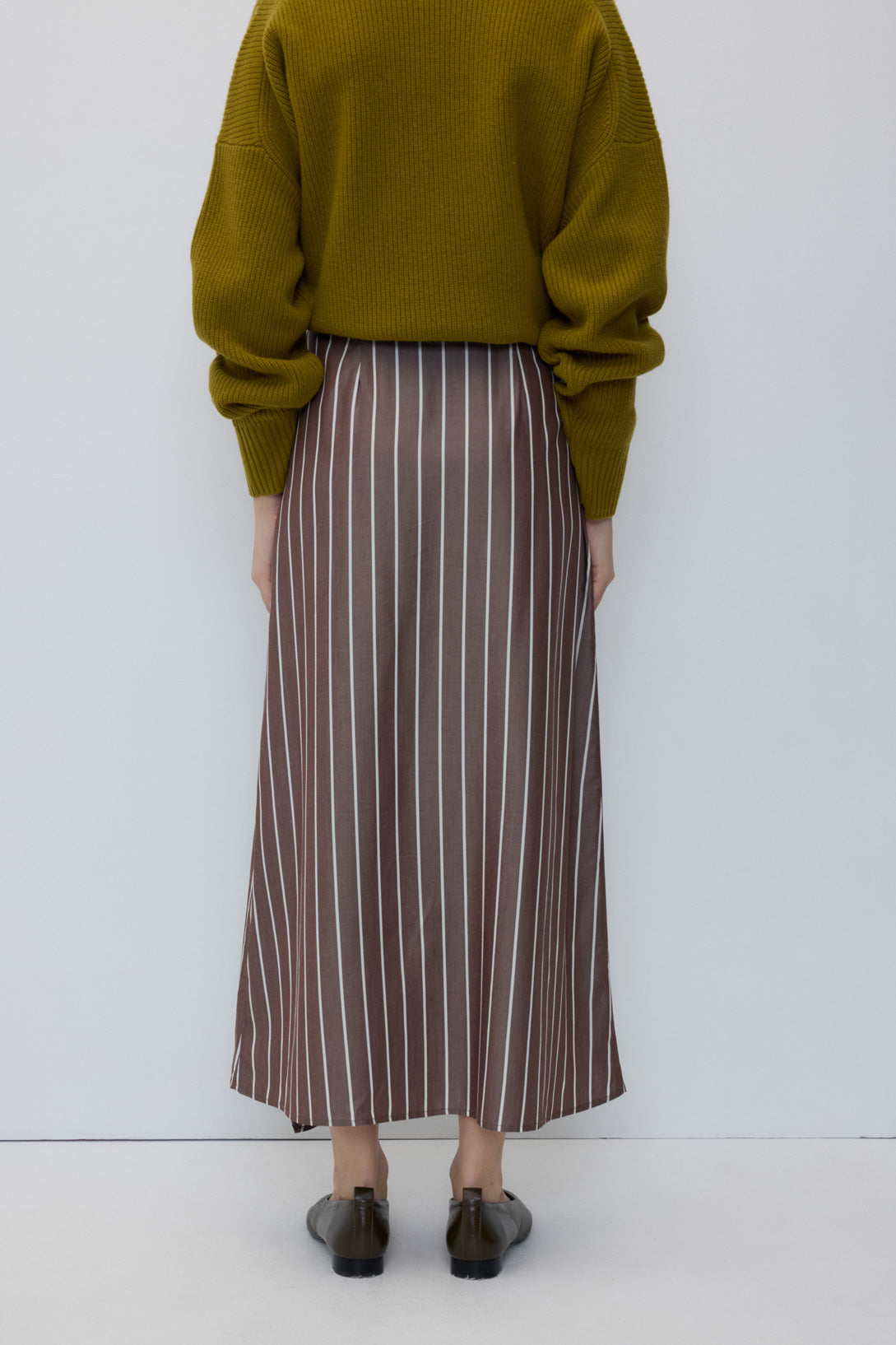 Emma Skirt in Brown Stripes by Rita Row — third view of the Tencel midi skirt