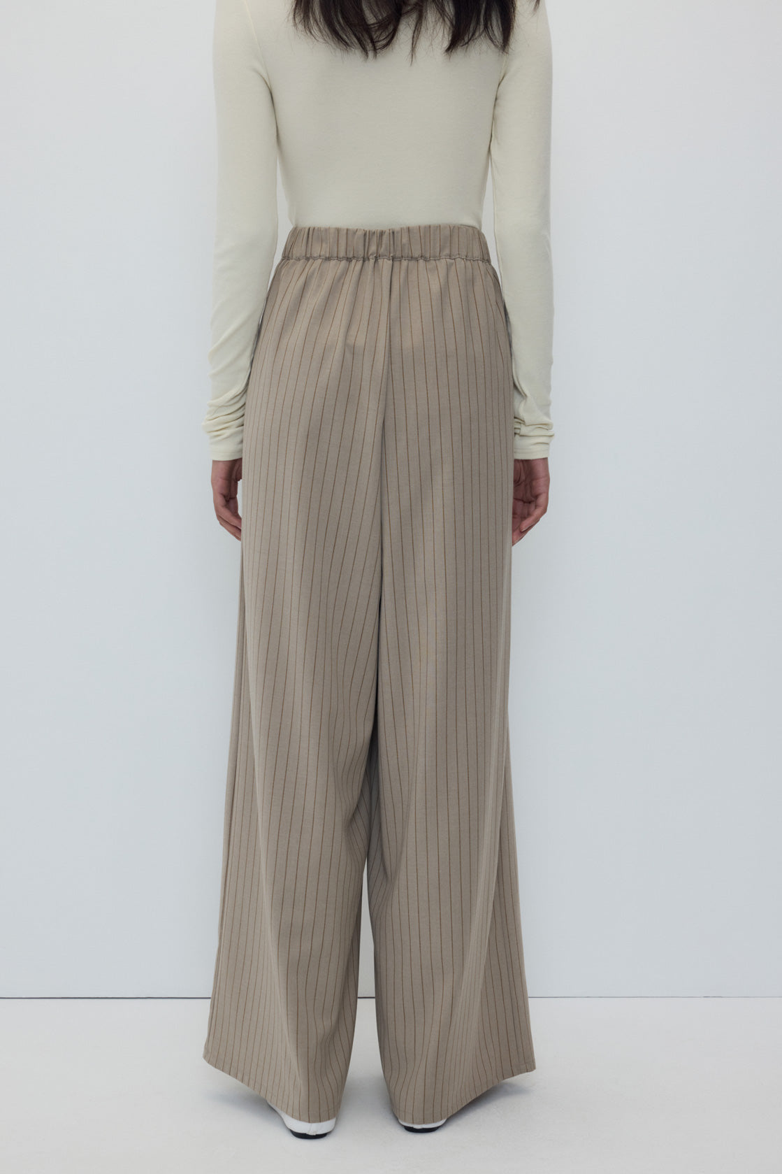 Siena Pants in Beige Stripes by Rita Row — fourth view of the striped crepe trousers