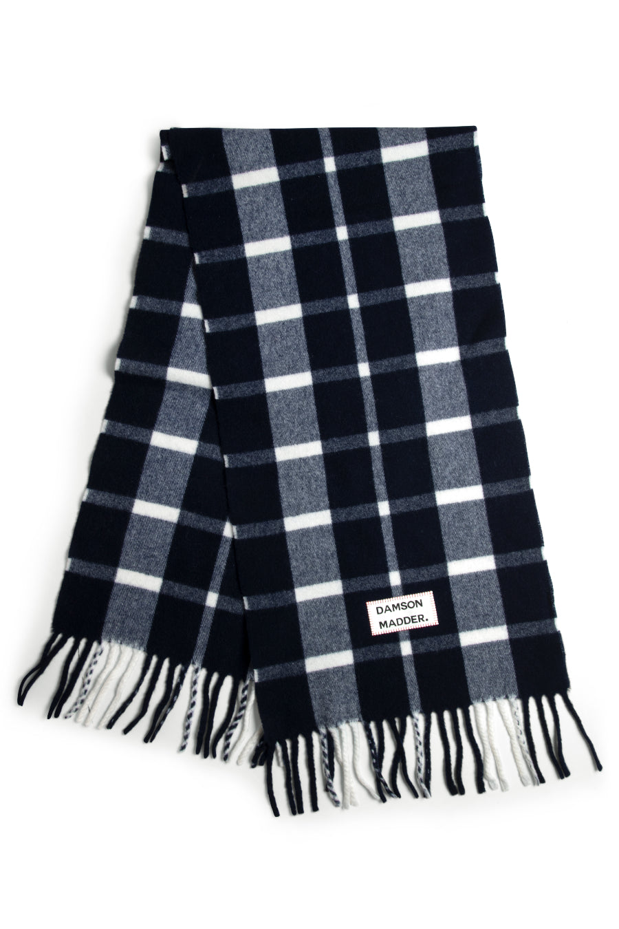 Navy & Ecru Check Scarf in Recycled Wool