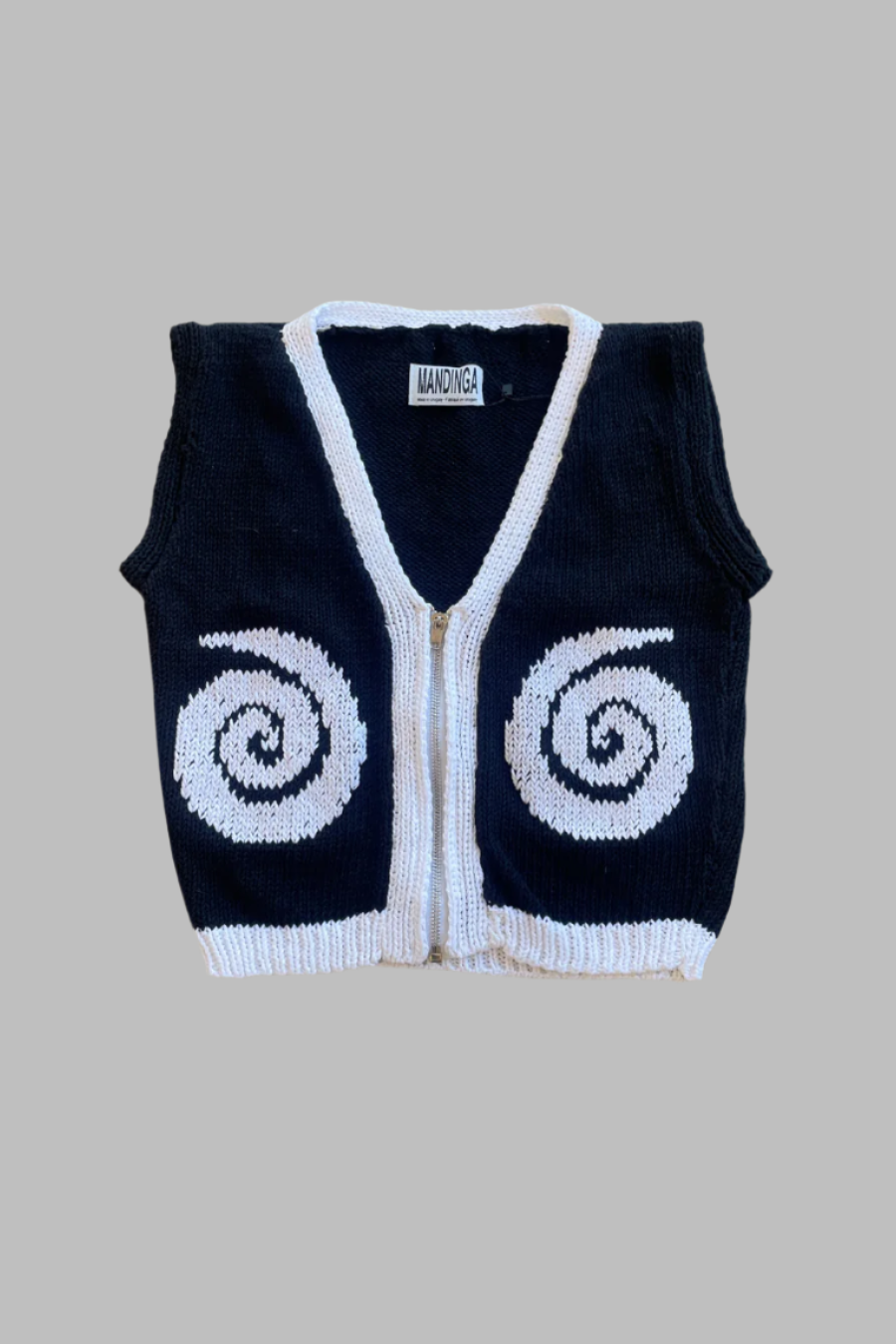 Spiral Hand Knitted Top in Black and White