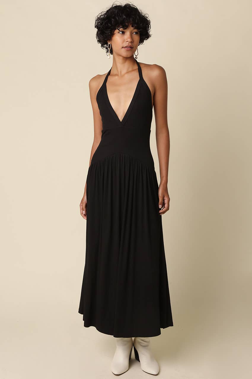 Effie Halter Maxi Knit Dress in Black