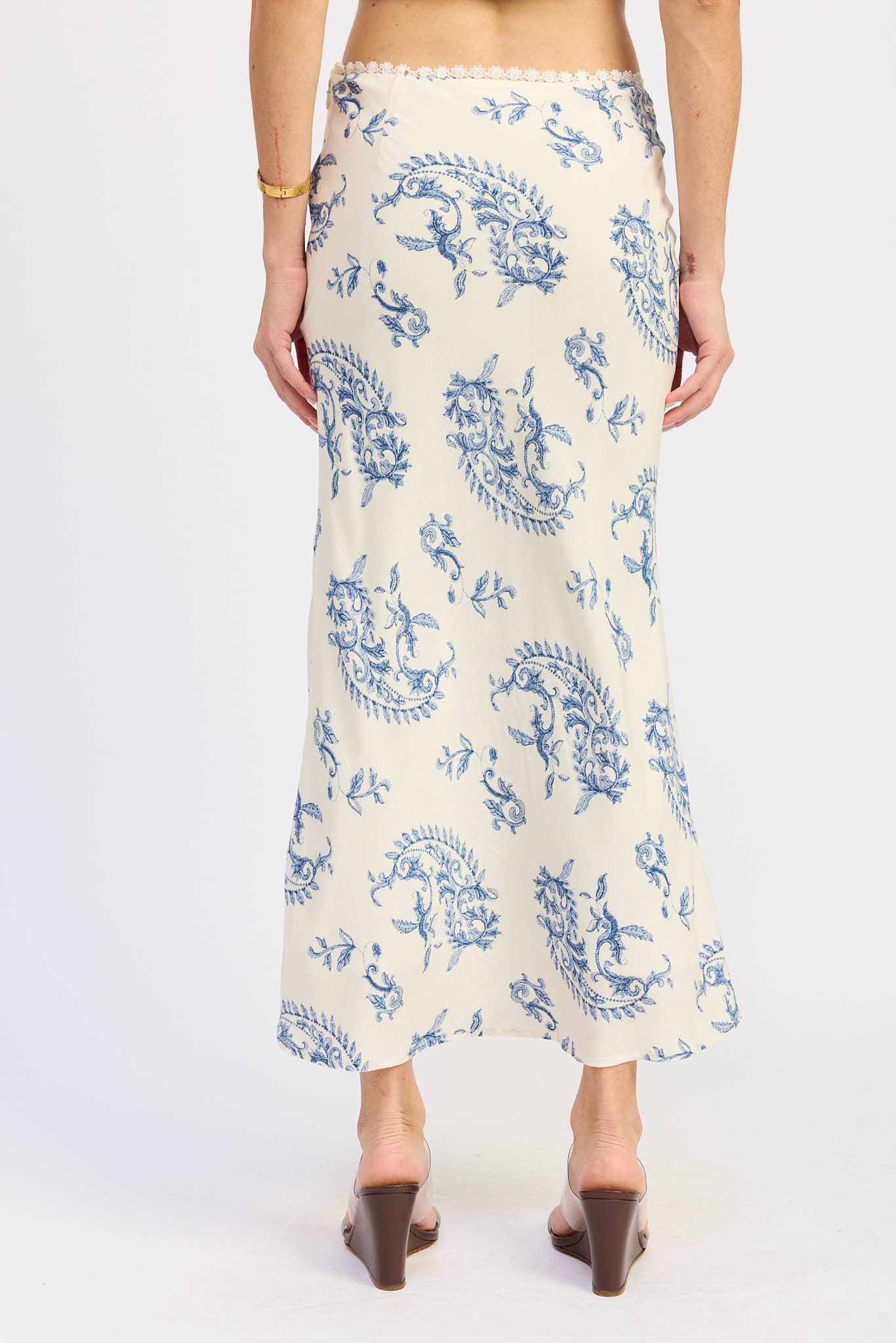 Mermaid Maxi Skirt with Lace Trim in Ivory Blue — view 7