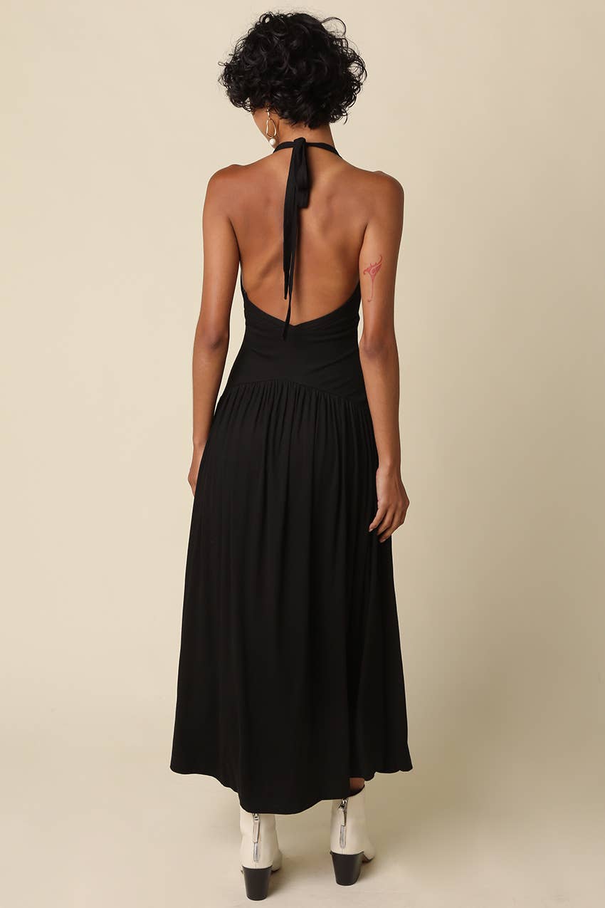 Effie Halter Maxi Knit Dress in Black
