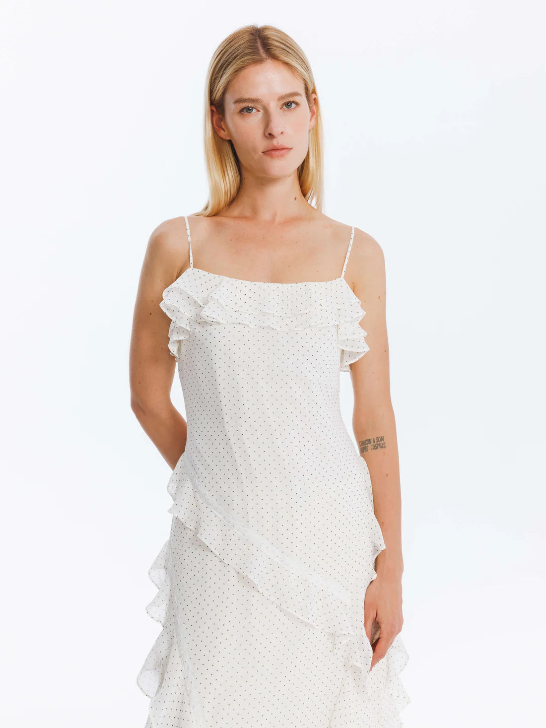 Irregular Ruffled Polka Dot Sling Dress — view 3