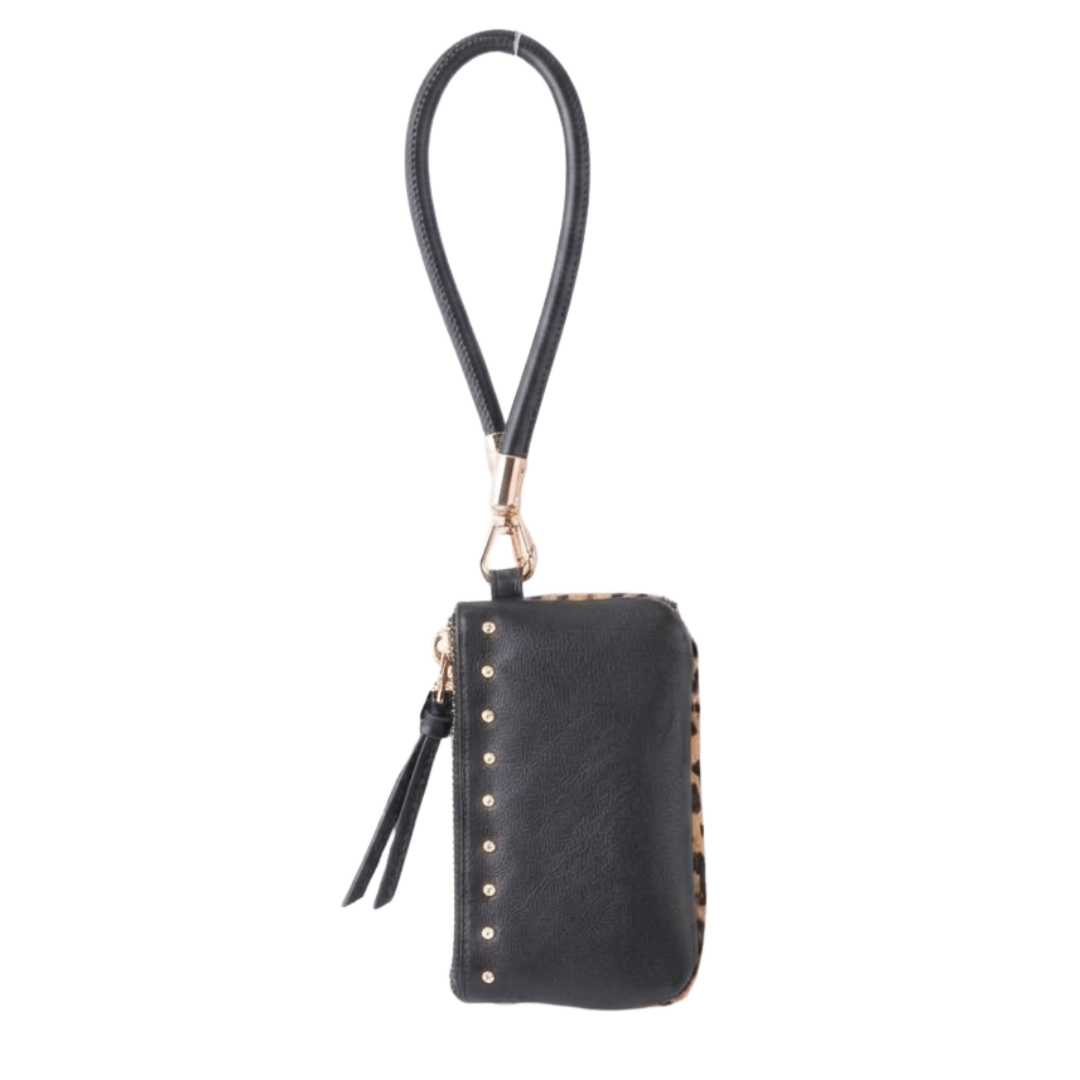 Safari Calf Hair Zip Wristlet in Black — view 3