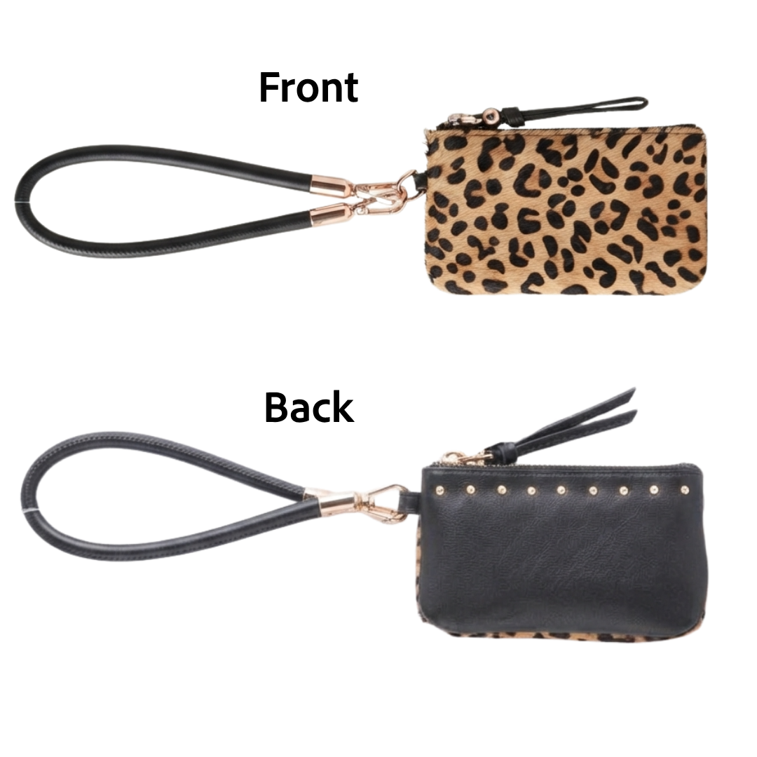 Safari Calf Hair Zip Wristlet in Black — view 2