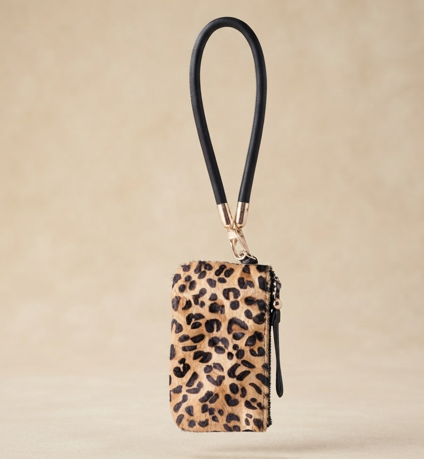 Safari Calf Hair Zip Wristlet in Black — view 1
