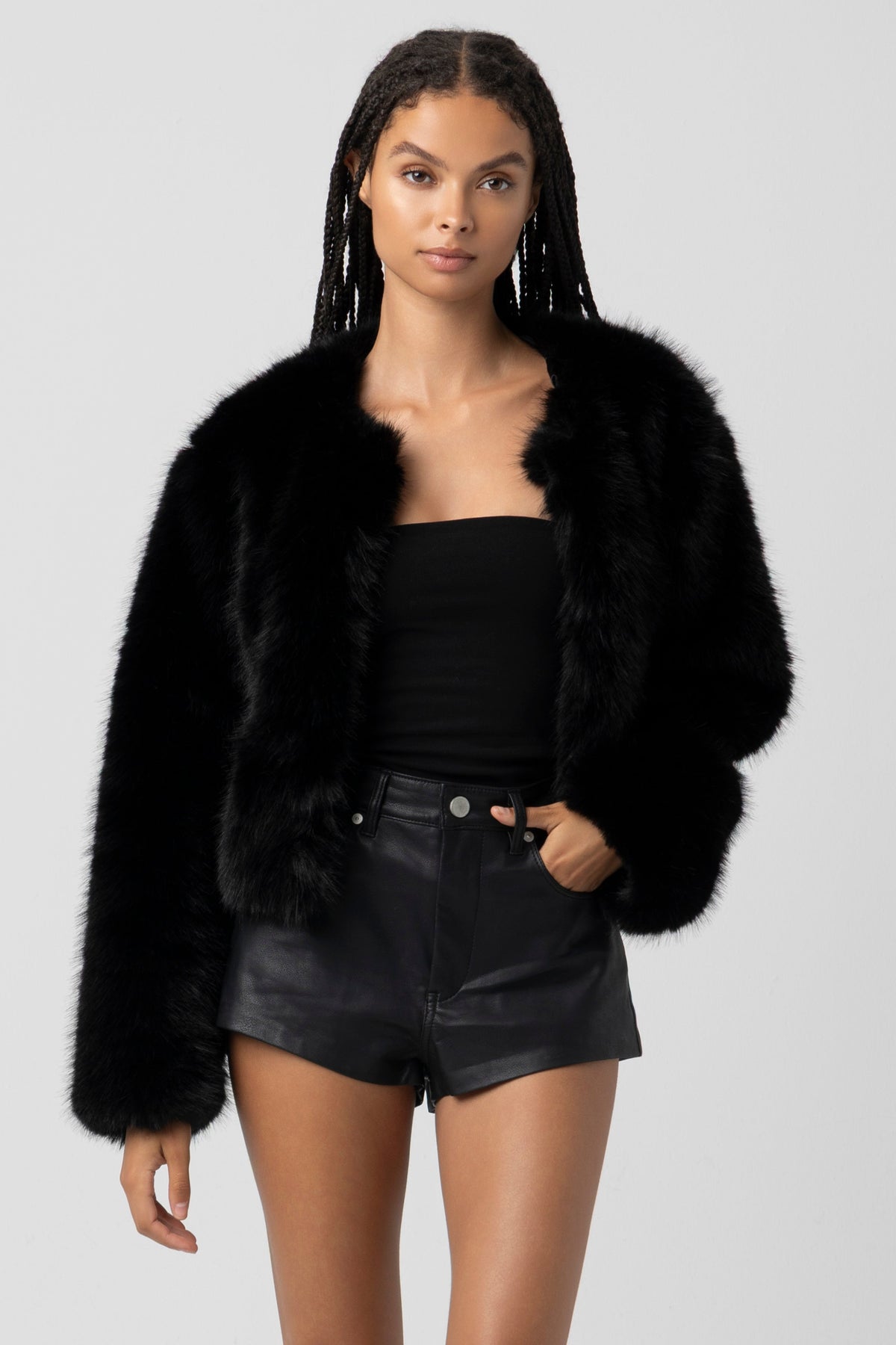 Cash Flow Faux Fur Jacket in Black — view 1