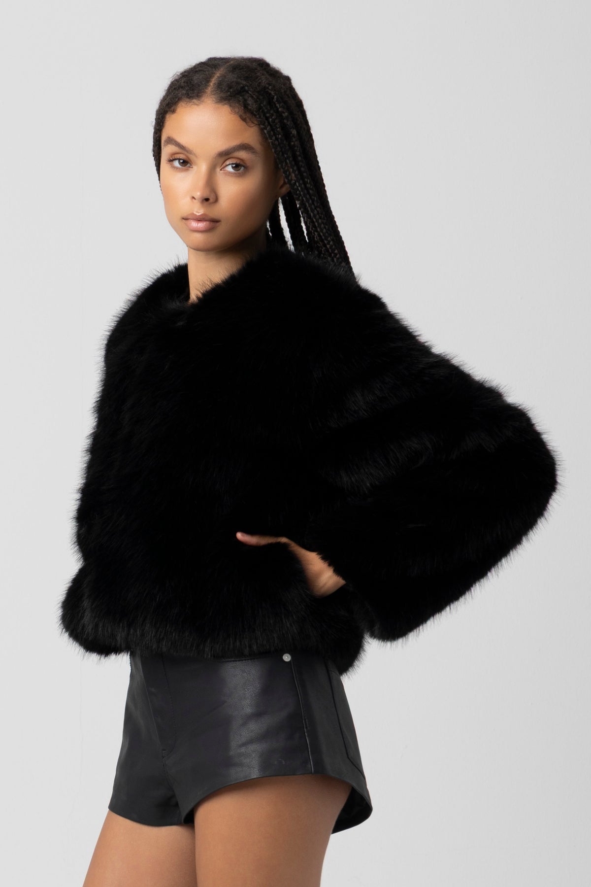 Cash Flow Faux Fur Jacket in Black — view 2
