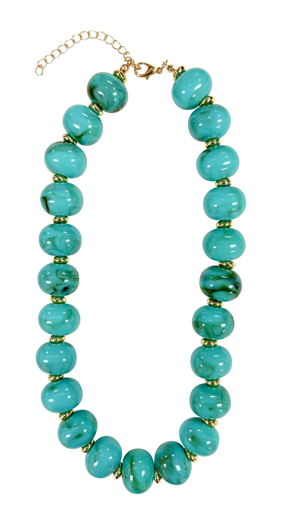 Marble Chunky Beaded Necklace in Turquoise — front view