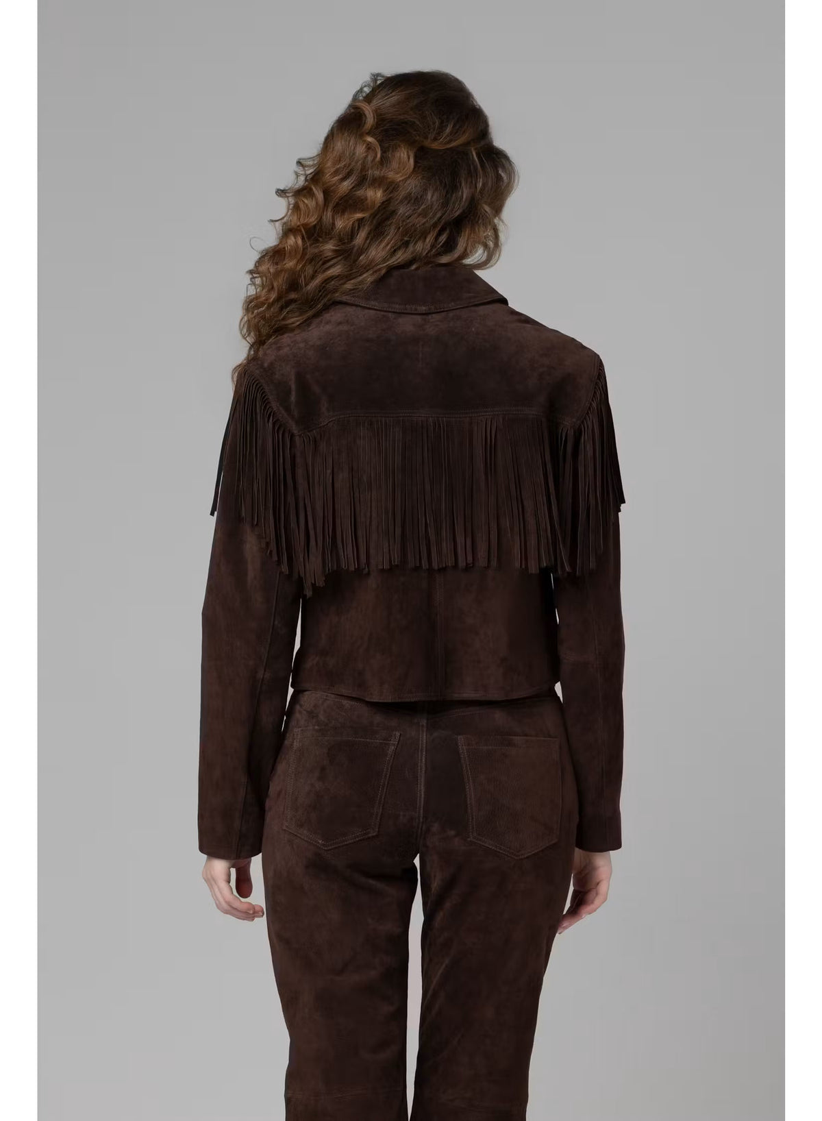 Real Suede Fringe Blazer in Iced Chocolate — view 2