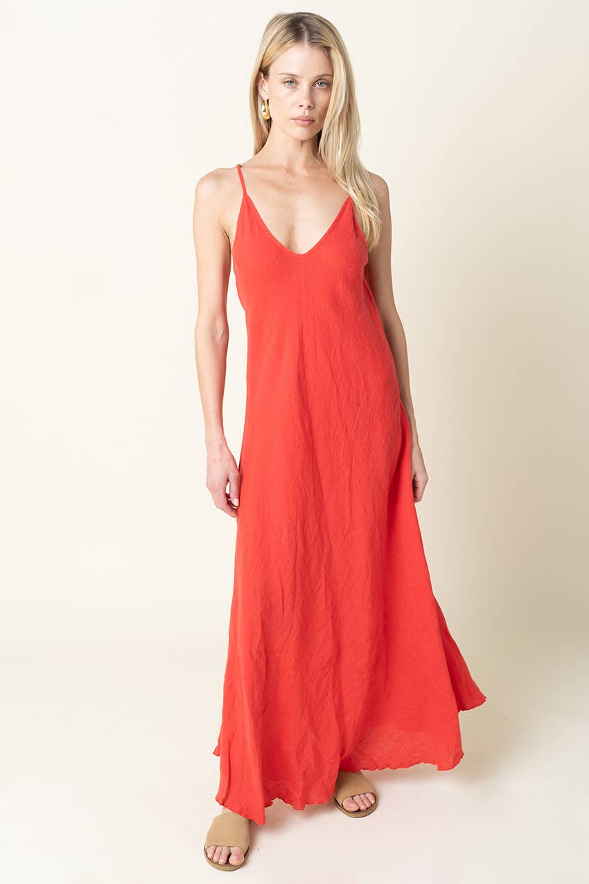 Adeline Flowy Linen Maxi Dress in White by Olivaceous, view 9