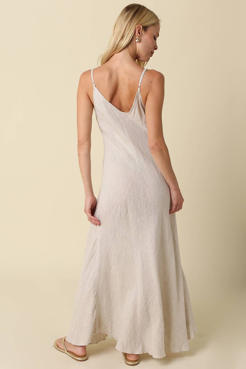 Adeline Flowy Linen Maxi Dress in White by Olivaceous, view 8