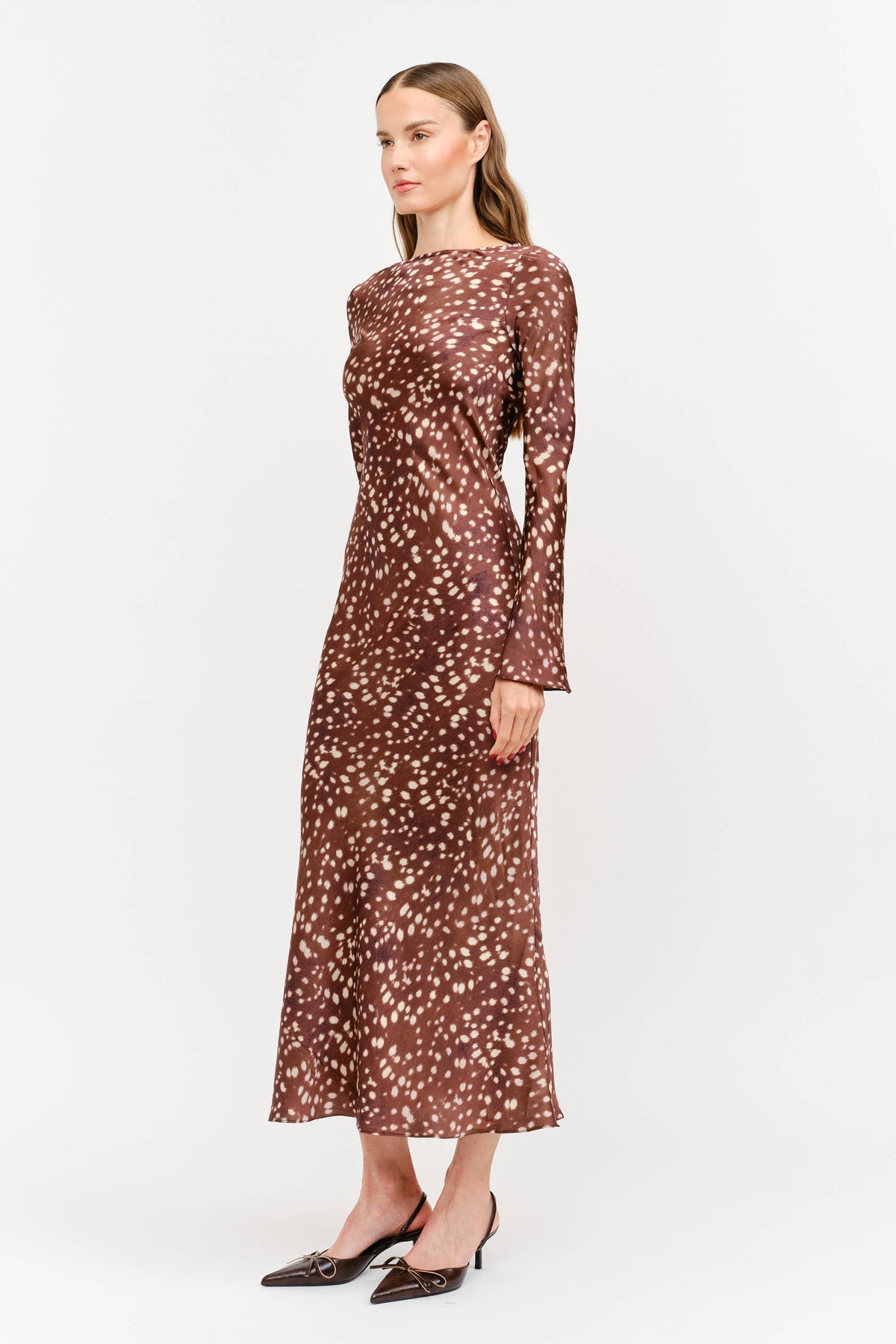 Georgie Satin Bias Cut Maxi Dress in Deer — view 4