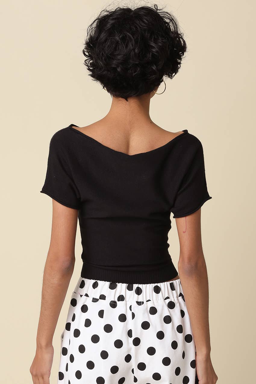 Angela Boat Neck Cinched Tee in Black — view 3