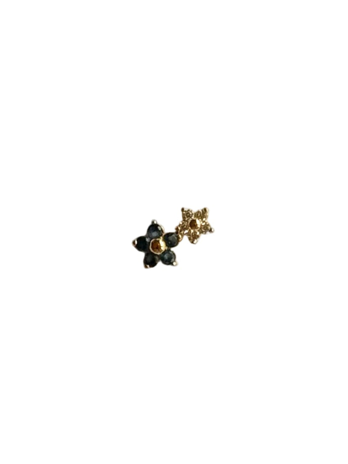 14k Double Crystal Flower Threader Stud — front view