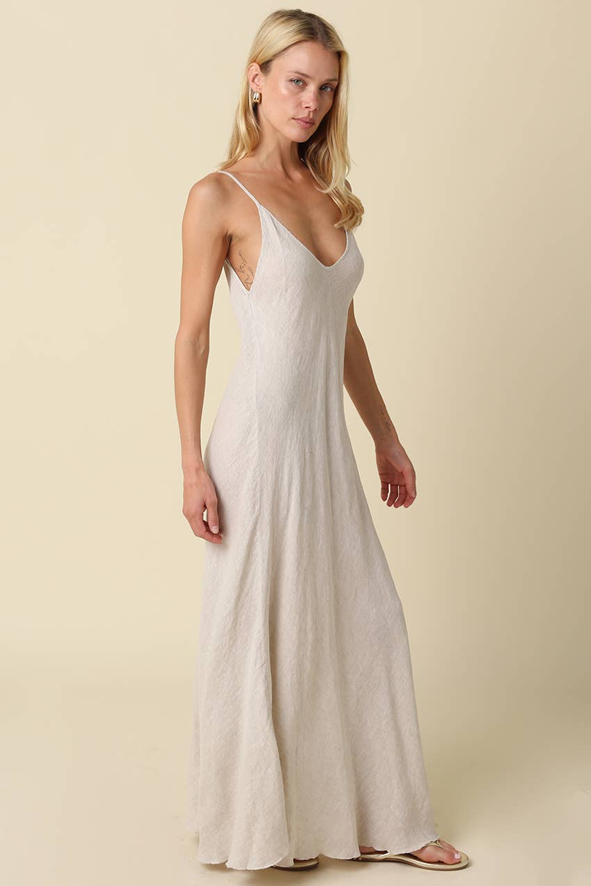Adeline Flowy Linen Maxi Dress in White by Olivaceous, view 7