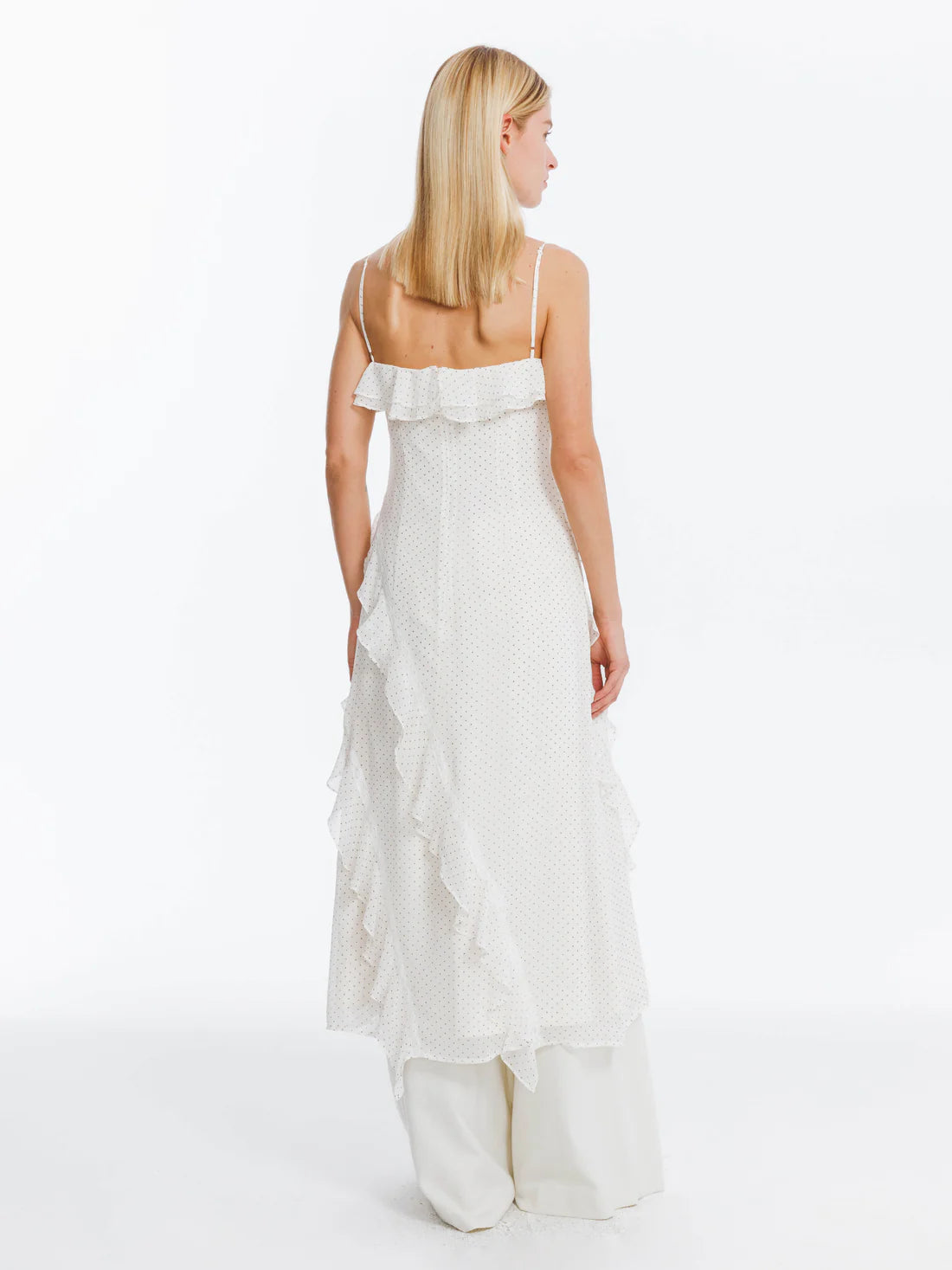Irregular Ruffled Polka Dot Sling Dress — view 6