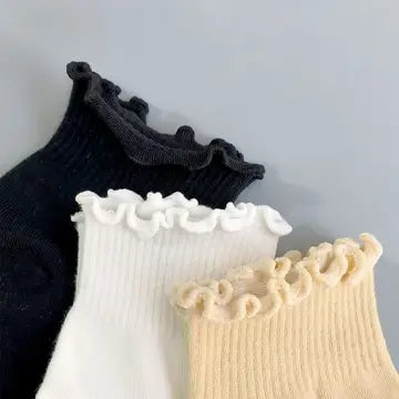 Ruffle Ankle Socks in White — view 3