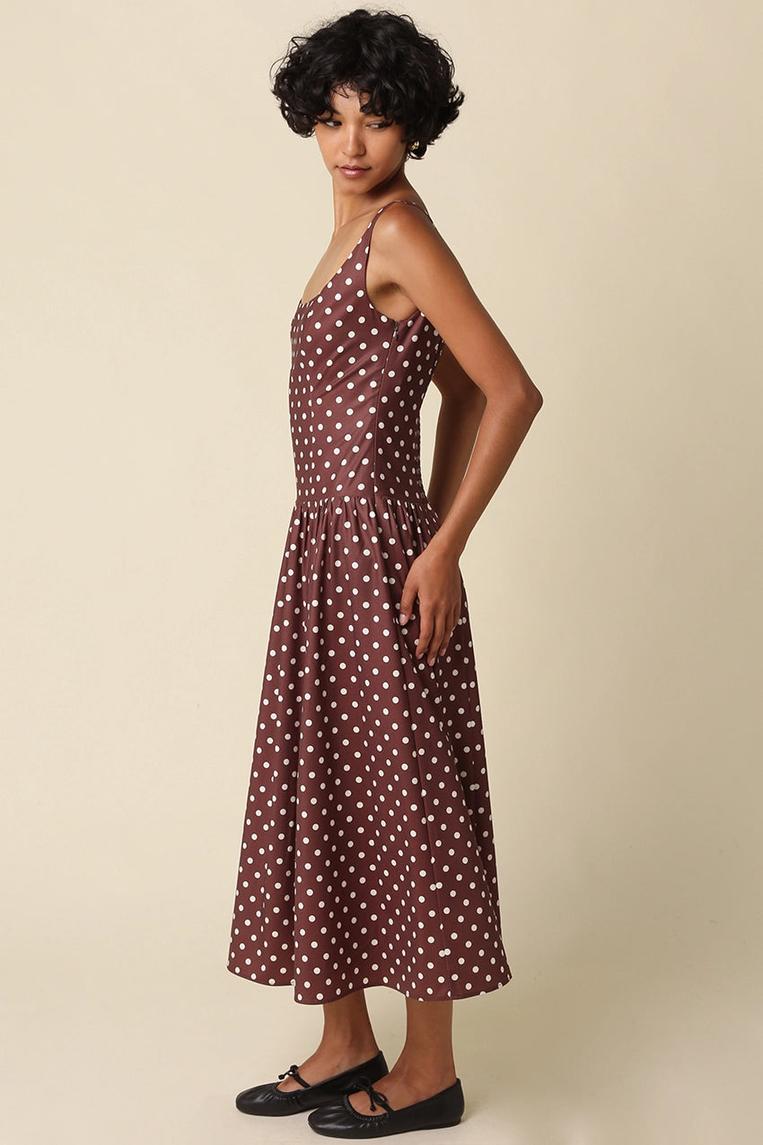 Katy Polka Dot Midi Dress in Brown — view 3