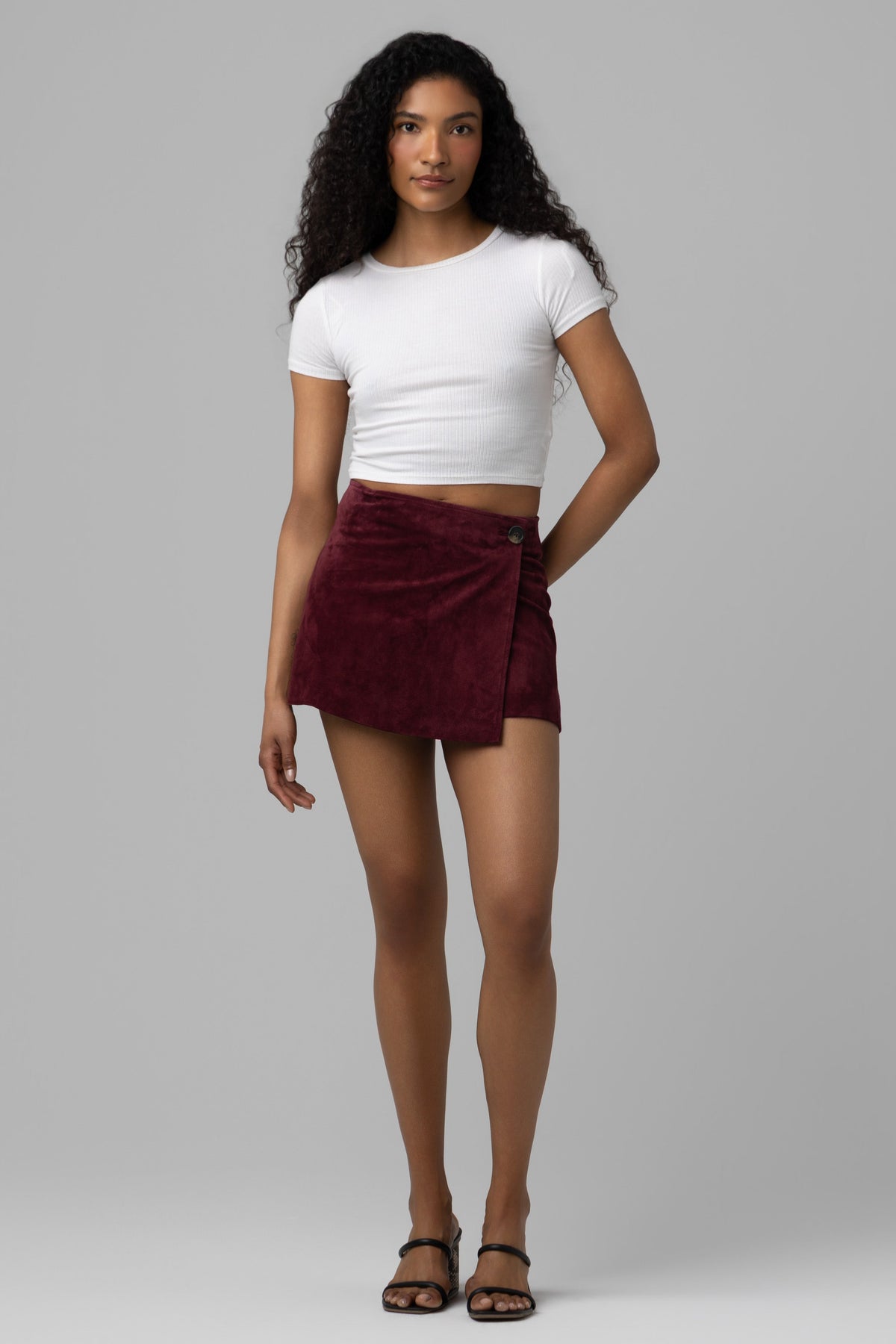 Real Suede Mini Skirt in Wine O'Clock — view 2