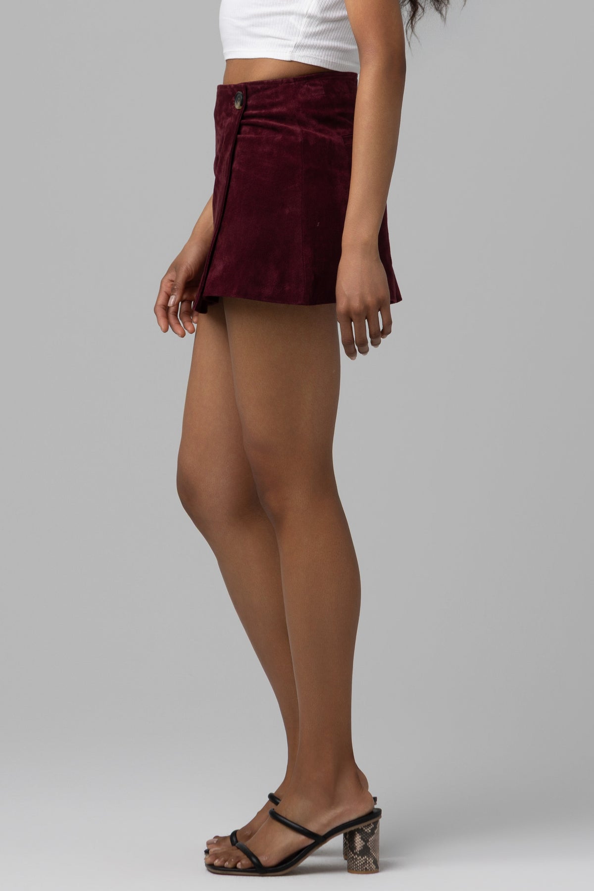 Real Suede Mini Skirt in Wine O'Clock — view 3