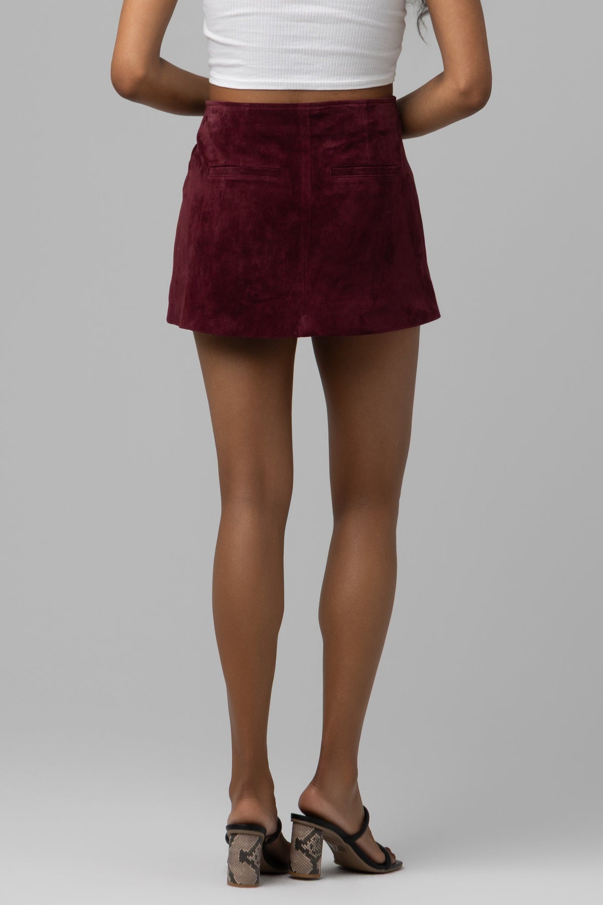 Real Suede Mini Skirt in Wine O'Clock — view 4