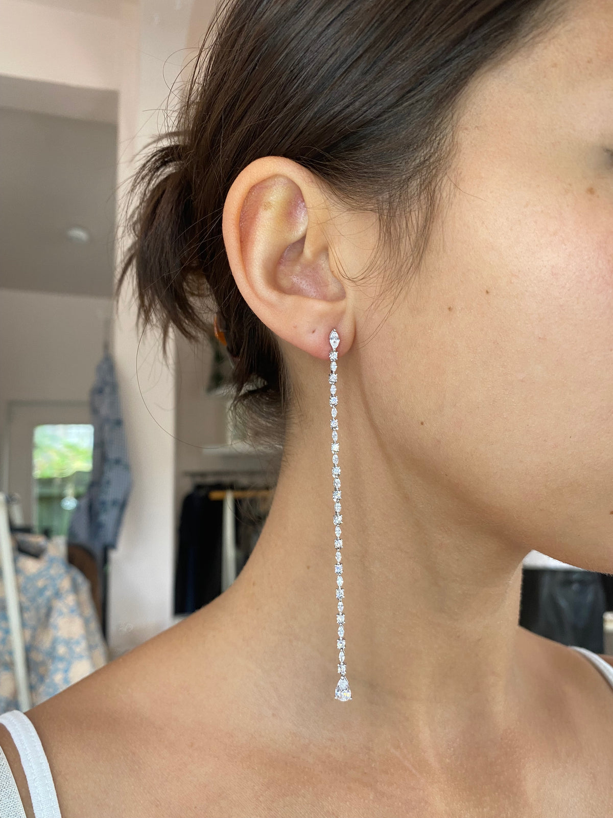 Long Crystal Drop Chain Studs by Dear Neighbor, long crystal drop earrings