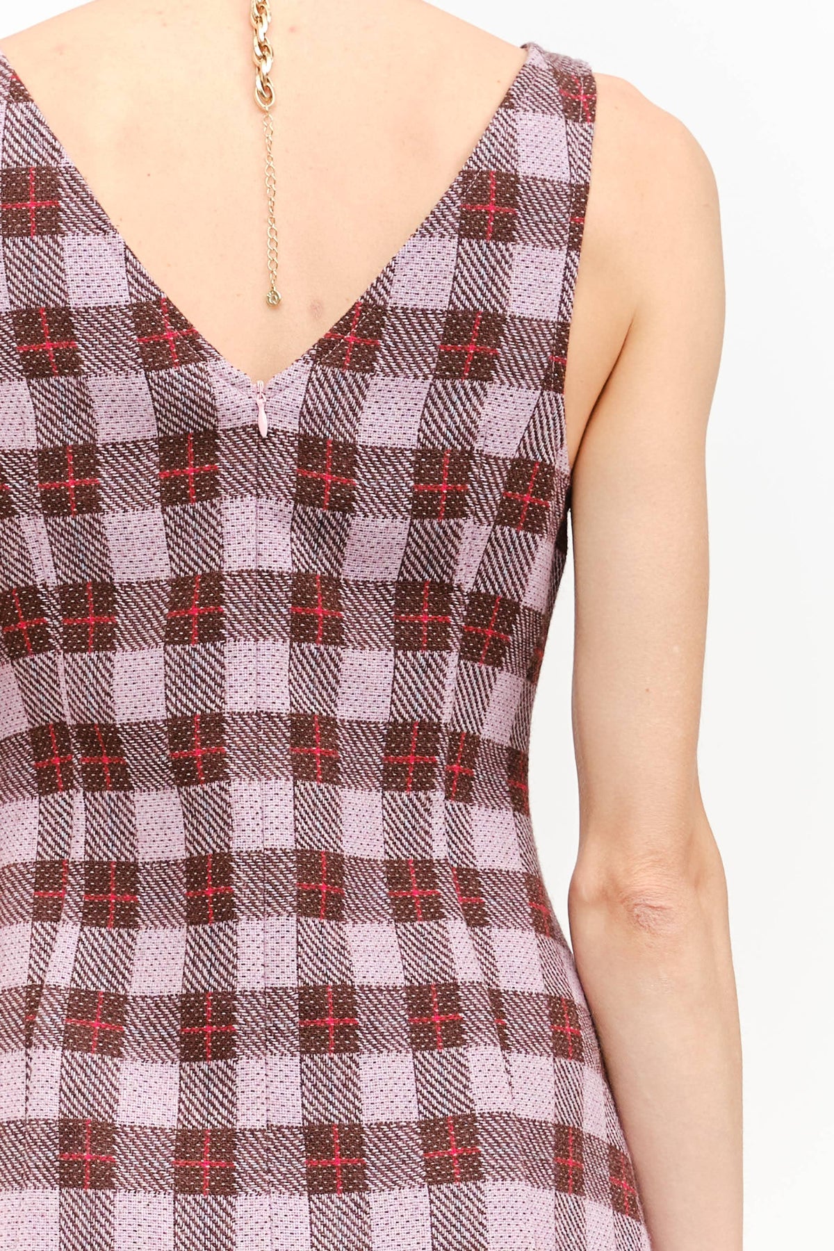 Victoria Boat Neck Mini Dress in Mauve Plaid — view 8