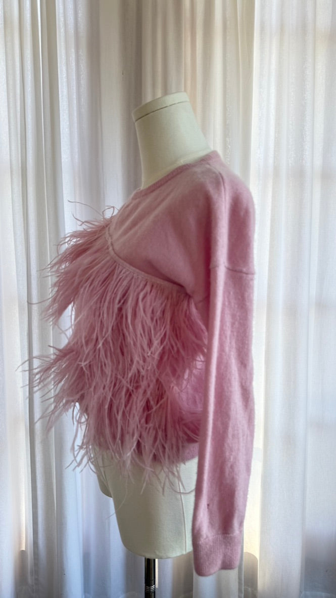 Vintage Pink Cashmere Sweater with Ostrich Feathers