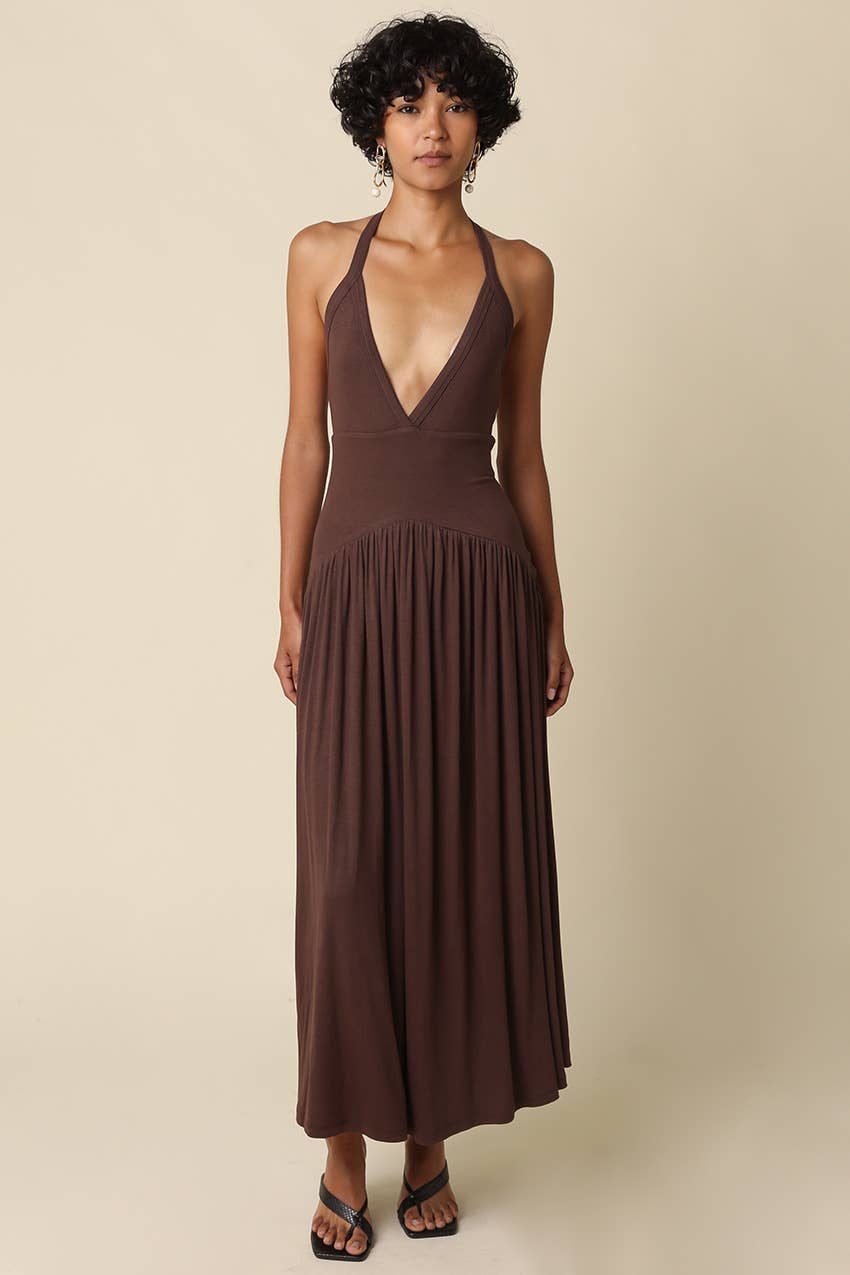 Effie Halter Maxi Knit Dress in Black