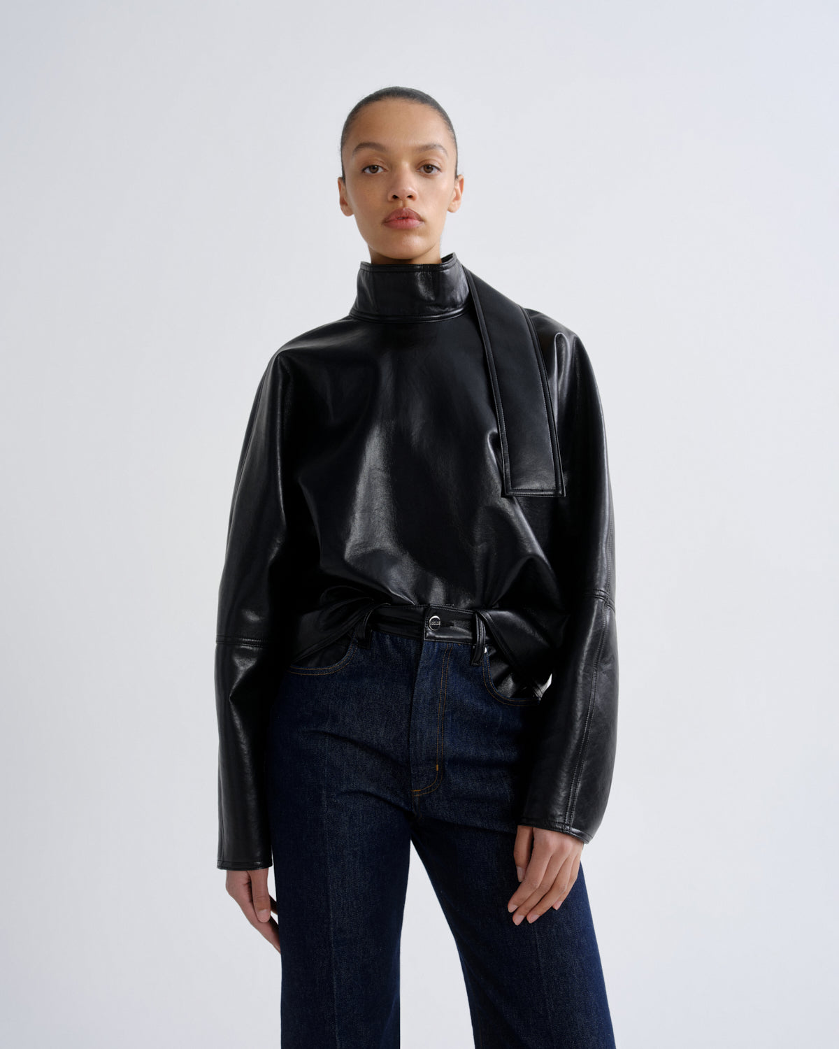 Kembra Top in Recycled Leather in Detox — view 1
