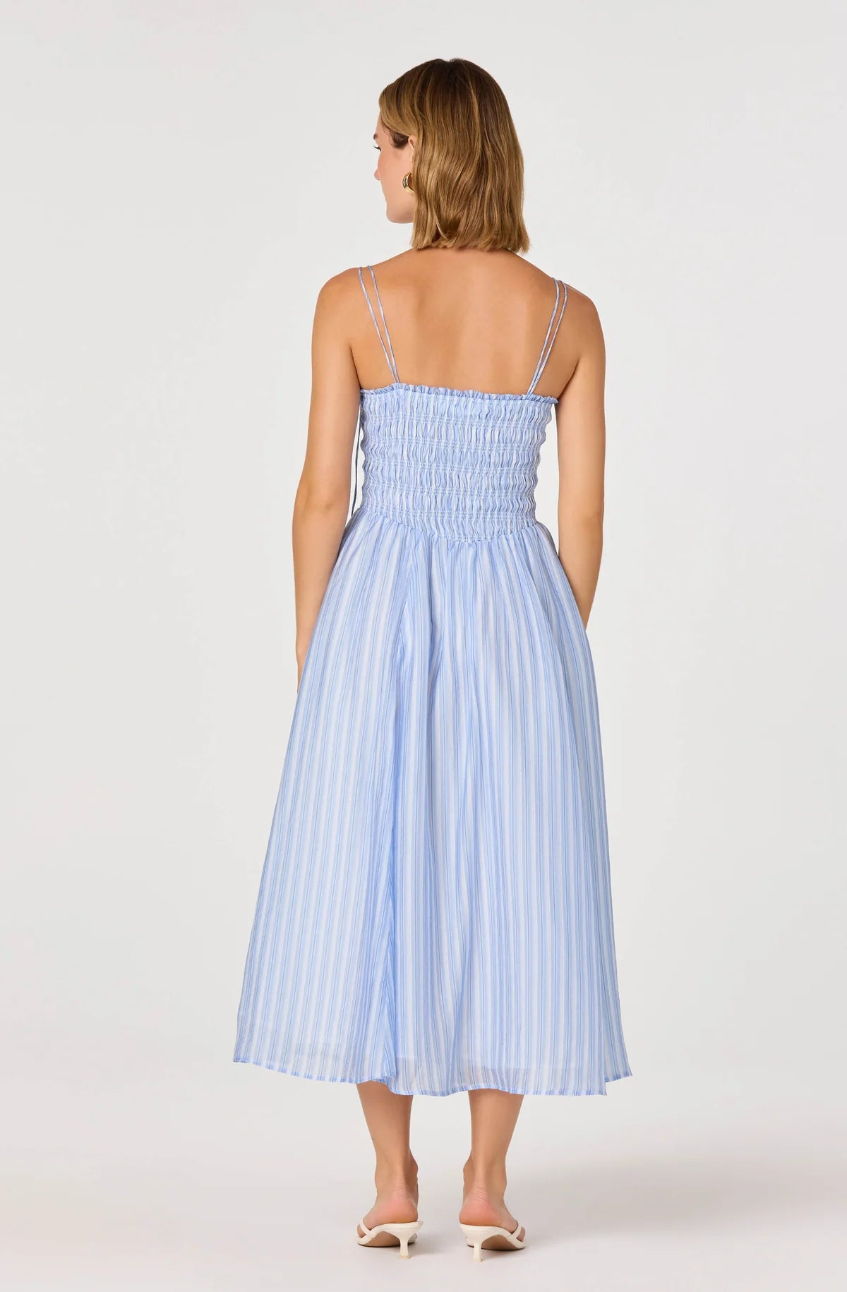 Lahela Smocked Midi Dress in Blue Stripe — view 4
