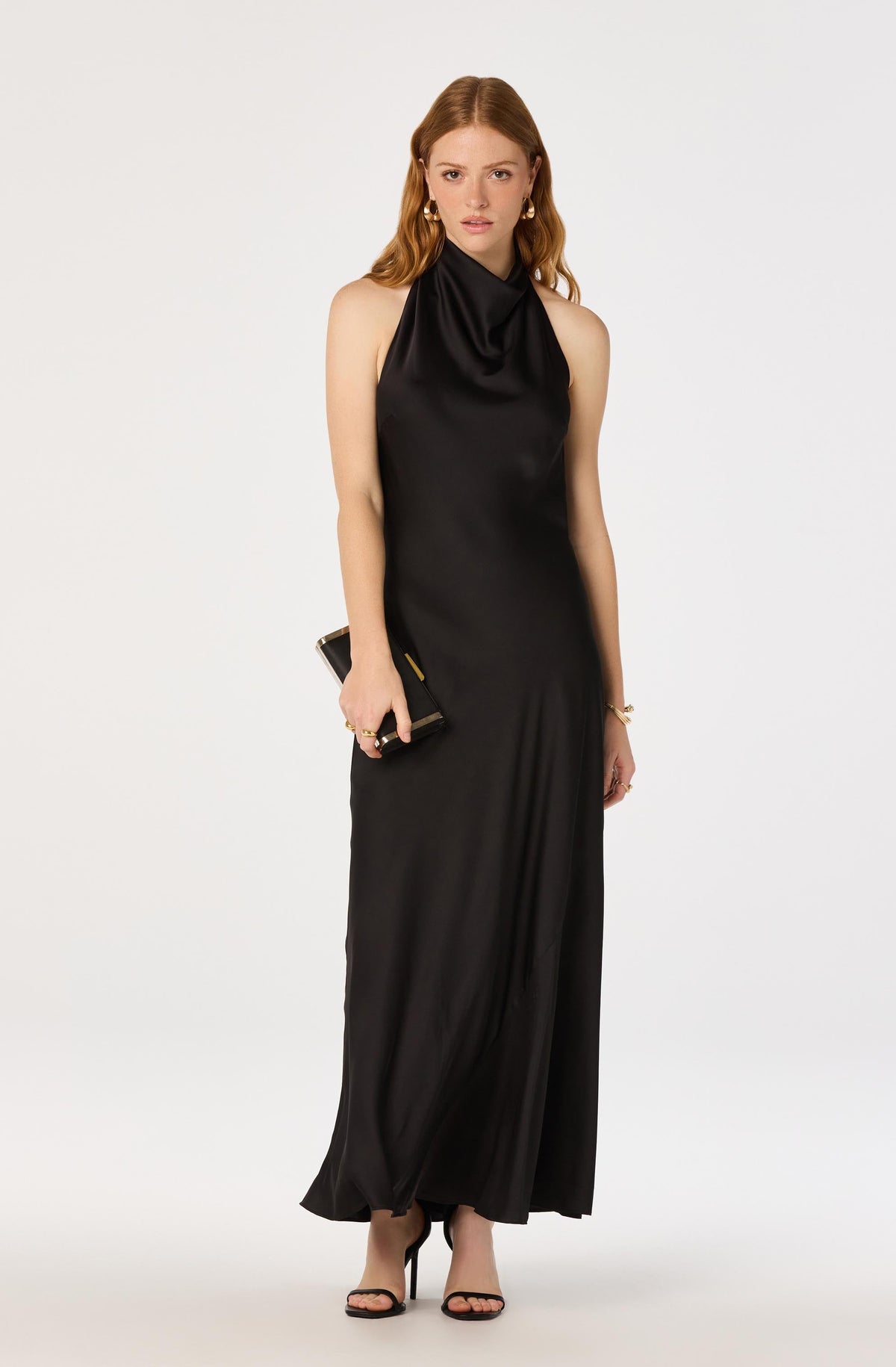 Cowl Neck Halter Maxi Dress in Black — view 1