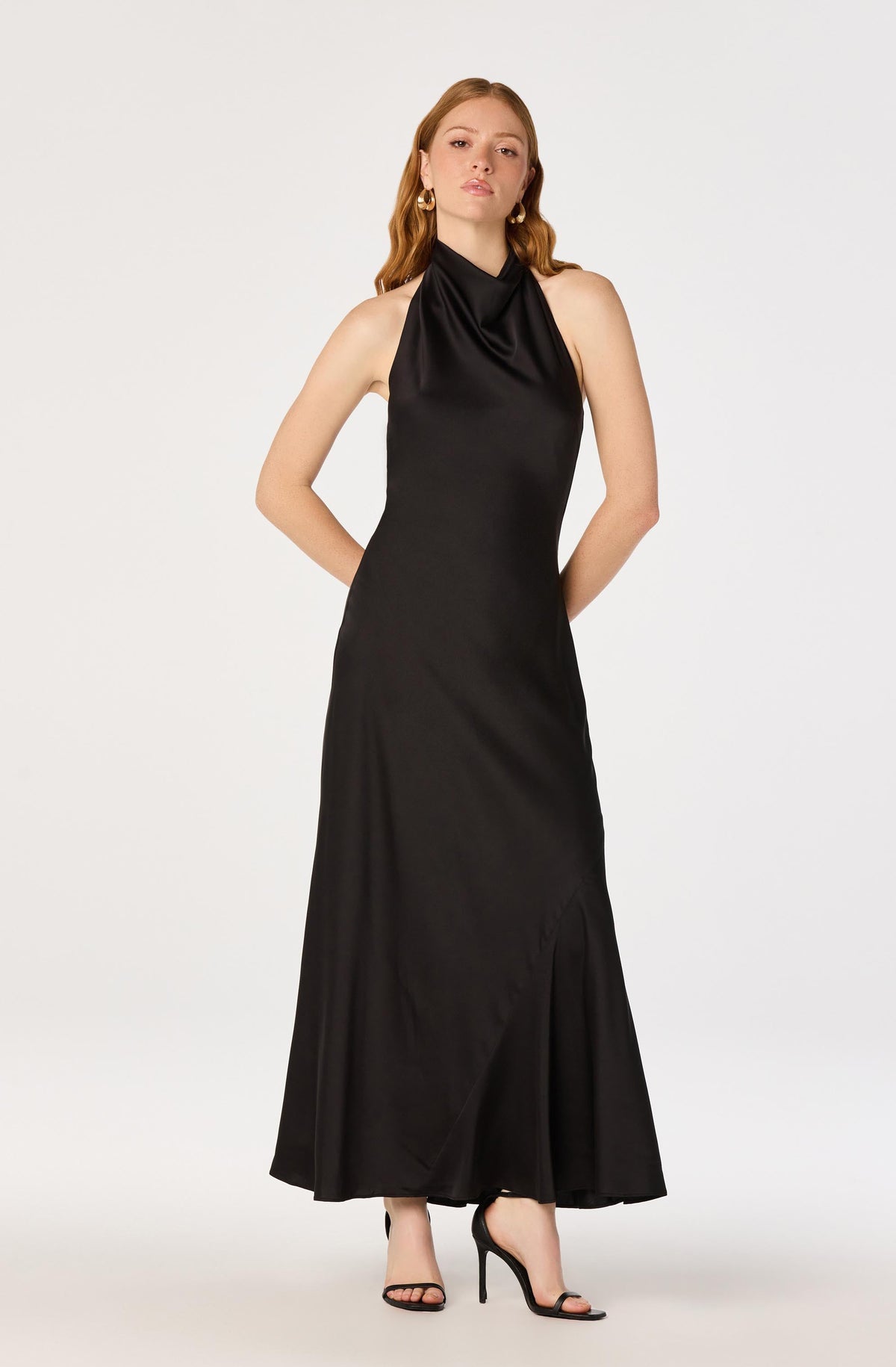 Cowl Neck Halter Maxi Dress in Black — view 2