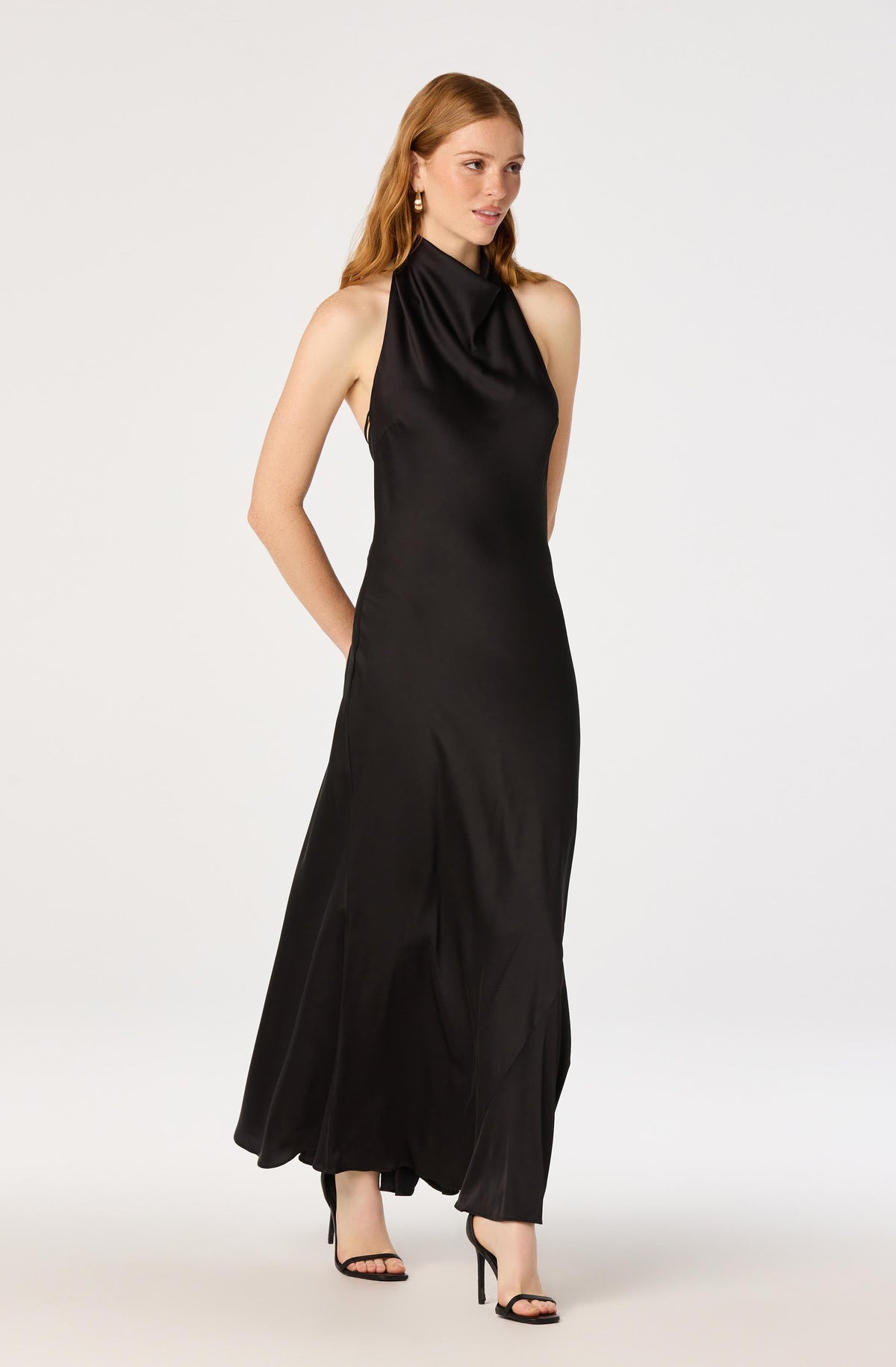 Cowl Neck Halter Maxi Dress in Black — view 4