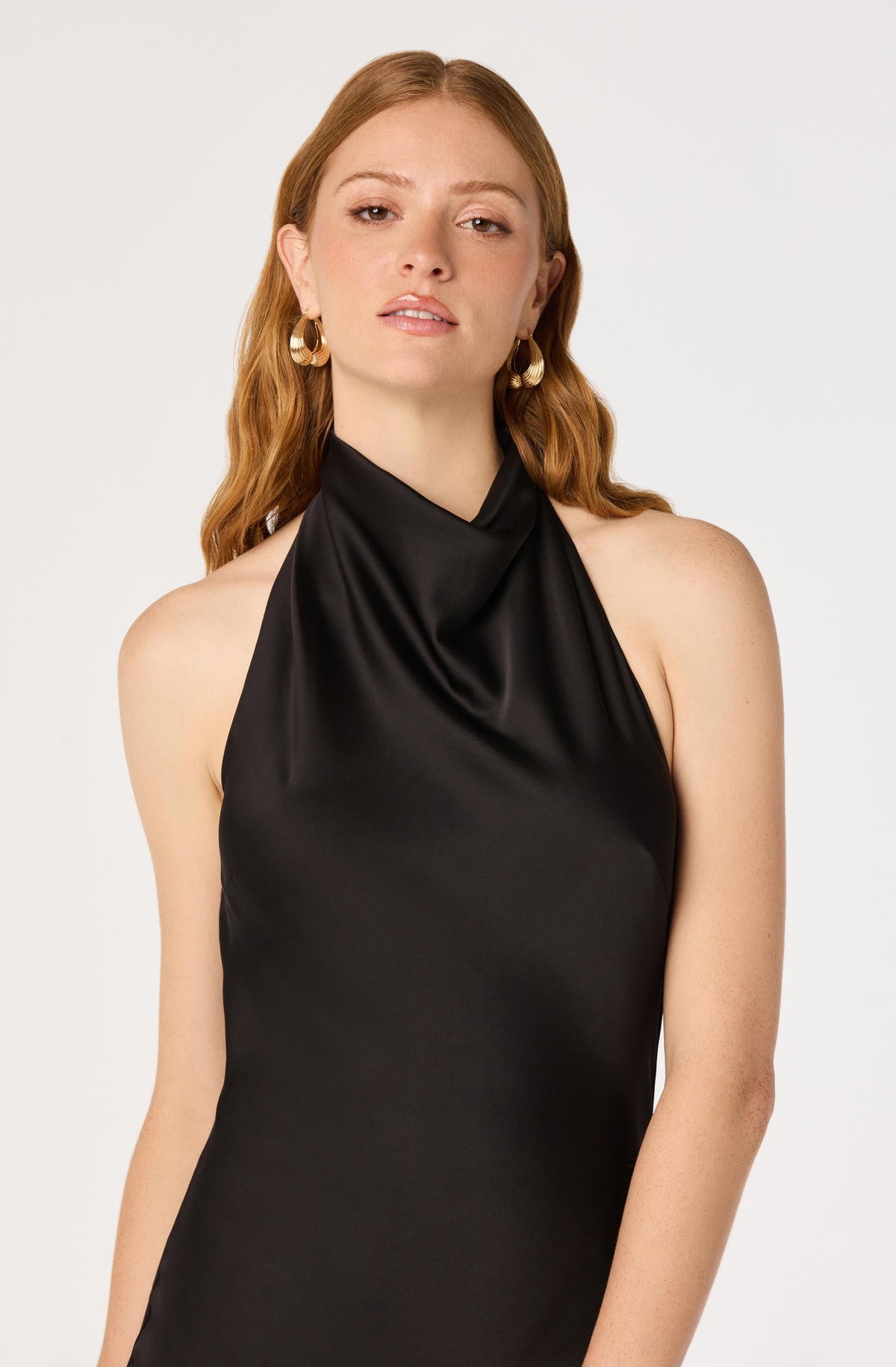 Cowl Neck Halter Maxi Dress in Black — view 5