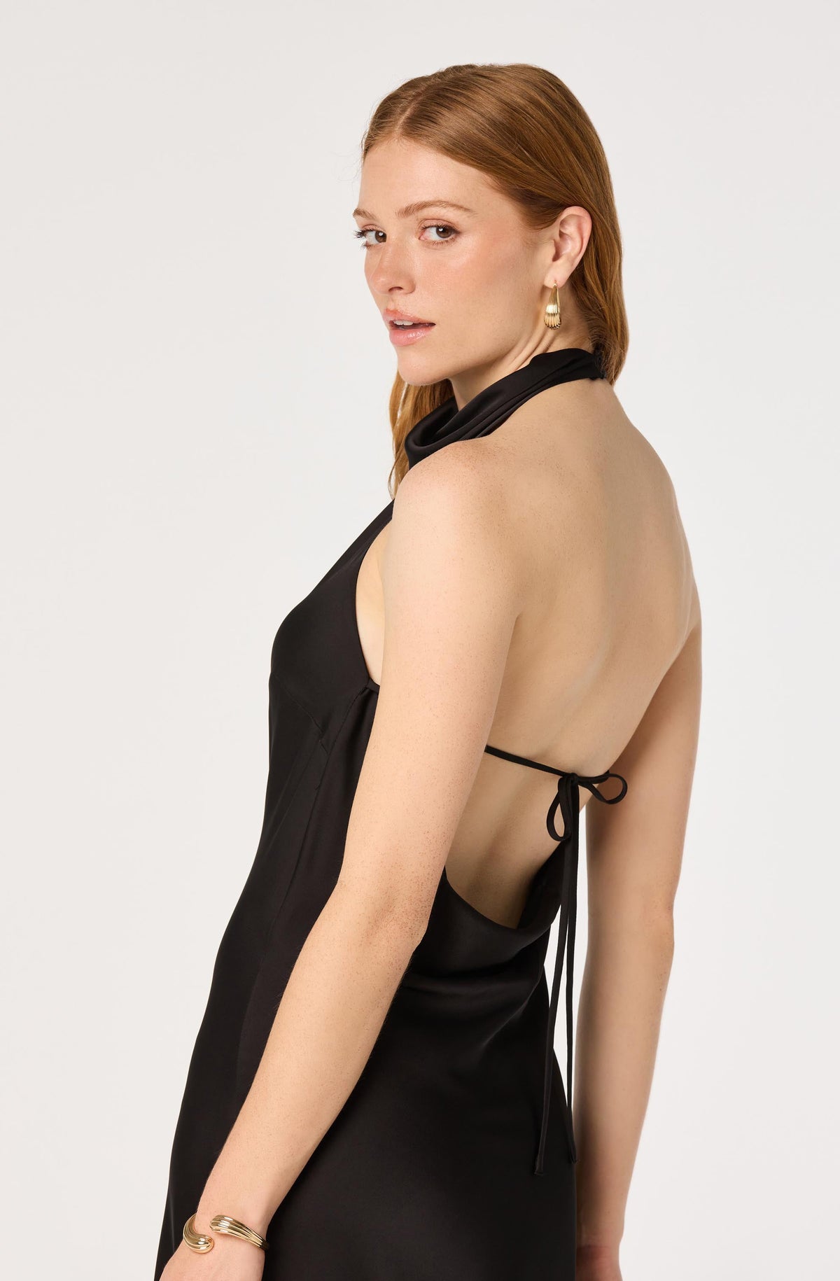 Cowl Neck Halter Maxi Dress in Black — view 6