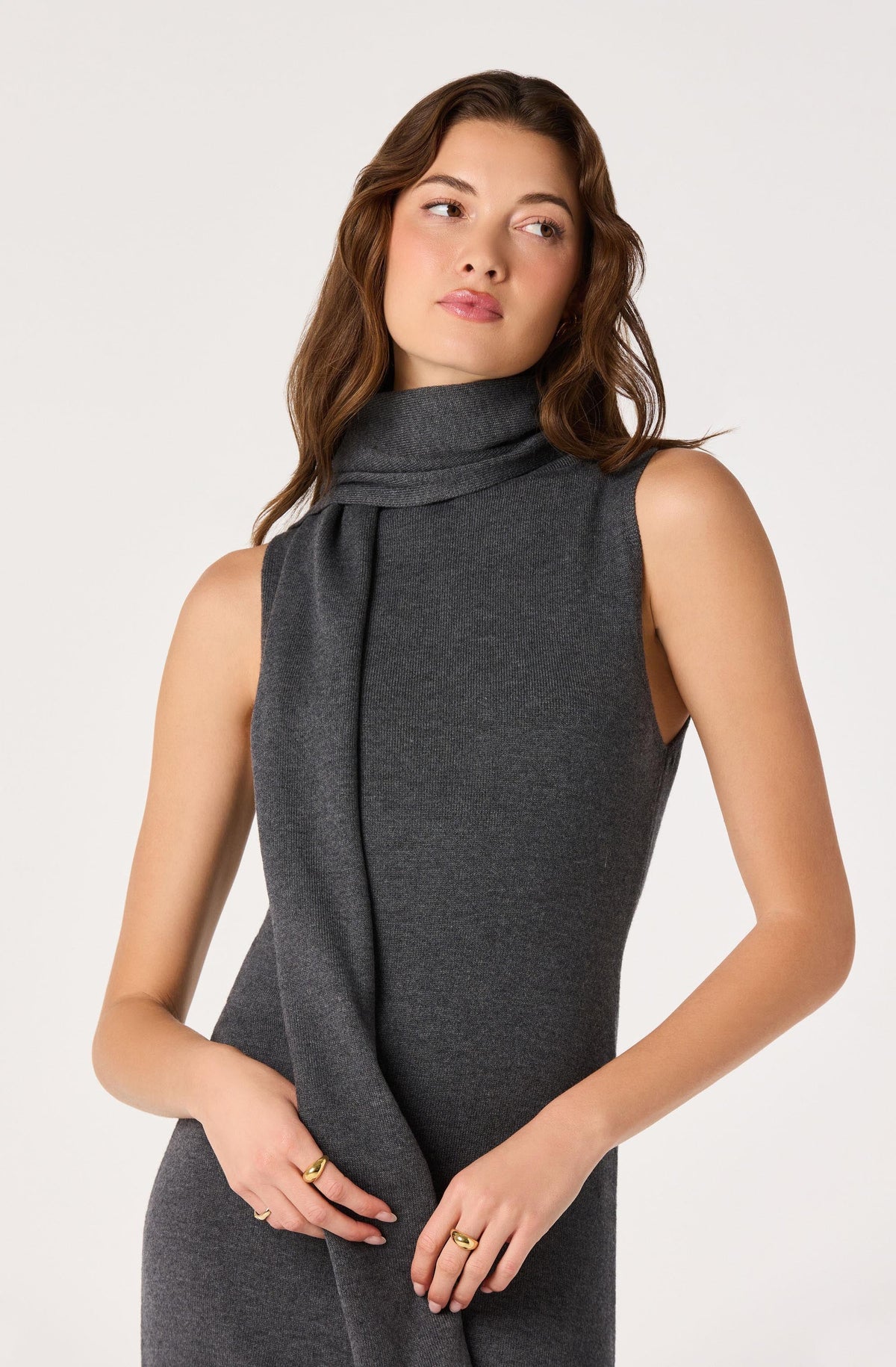 Shyanne Turtleneck Scarf Sweater Dress in Charcoal — view 4