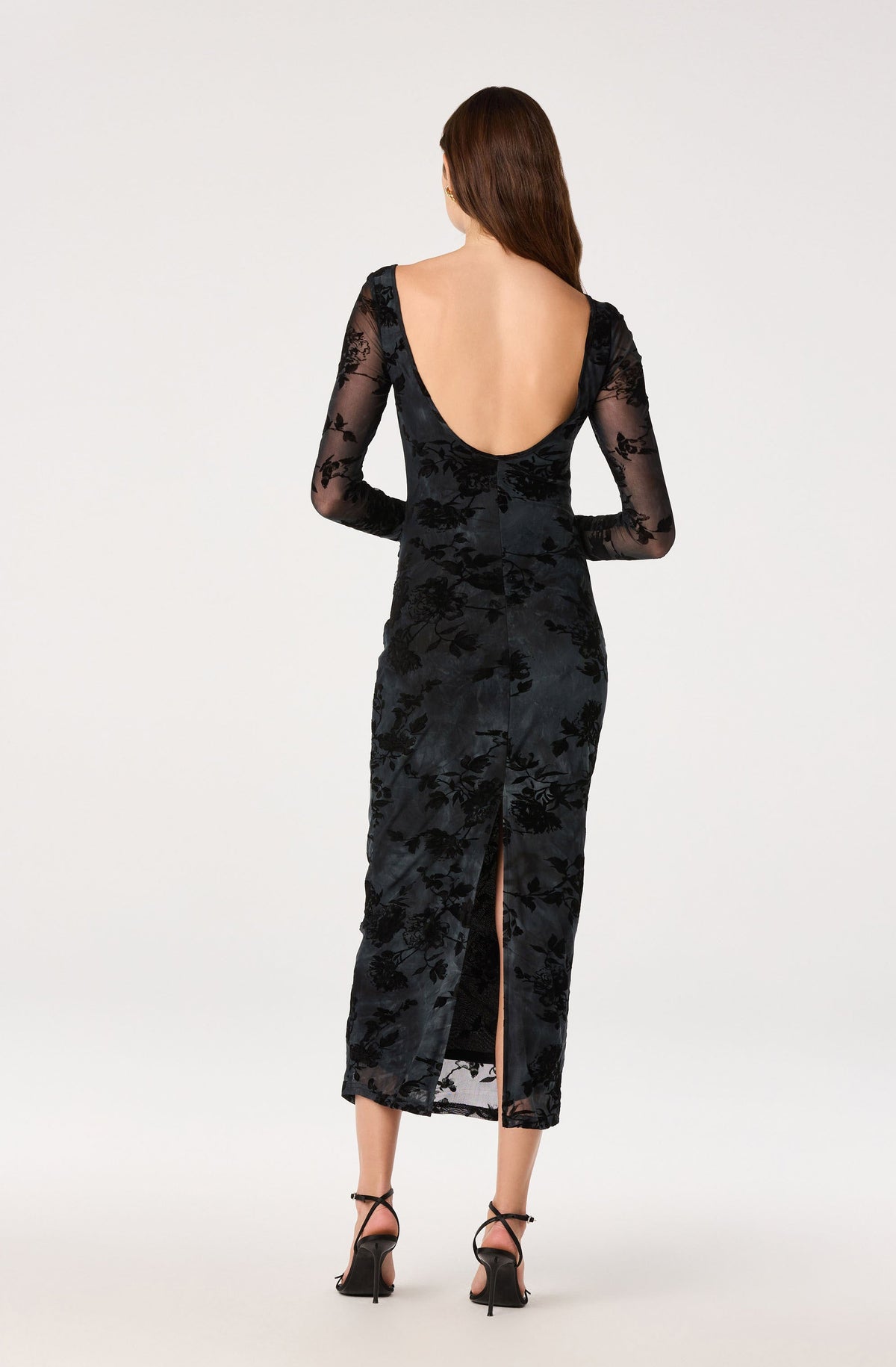 Syriah Burnout Mesh Dress in Black Blue Floral — view 3