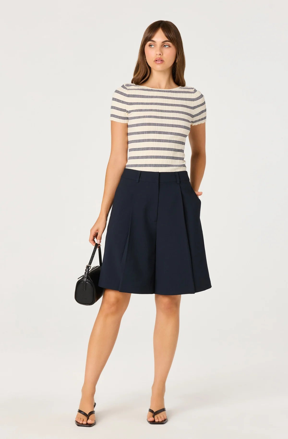 Quillie Pleated Bermuda Shorts in Navy