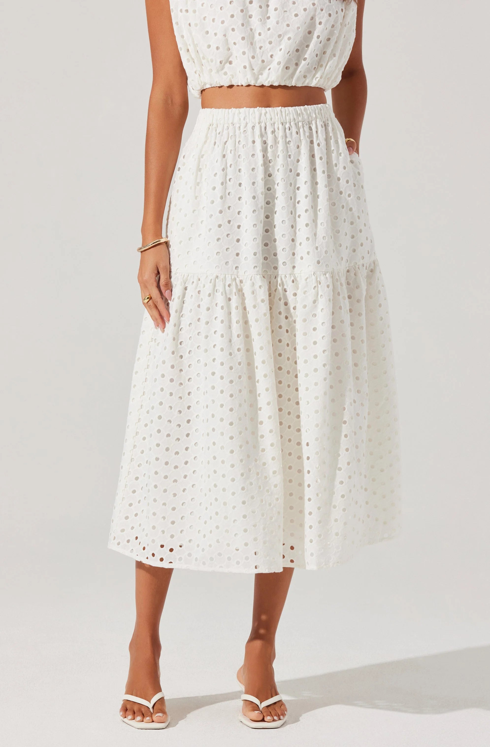 Nalley Eyelet Midi Skirt in White